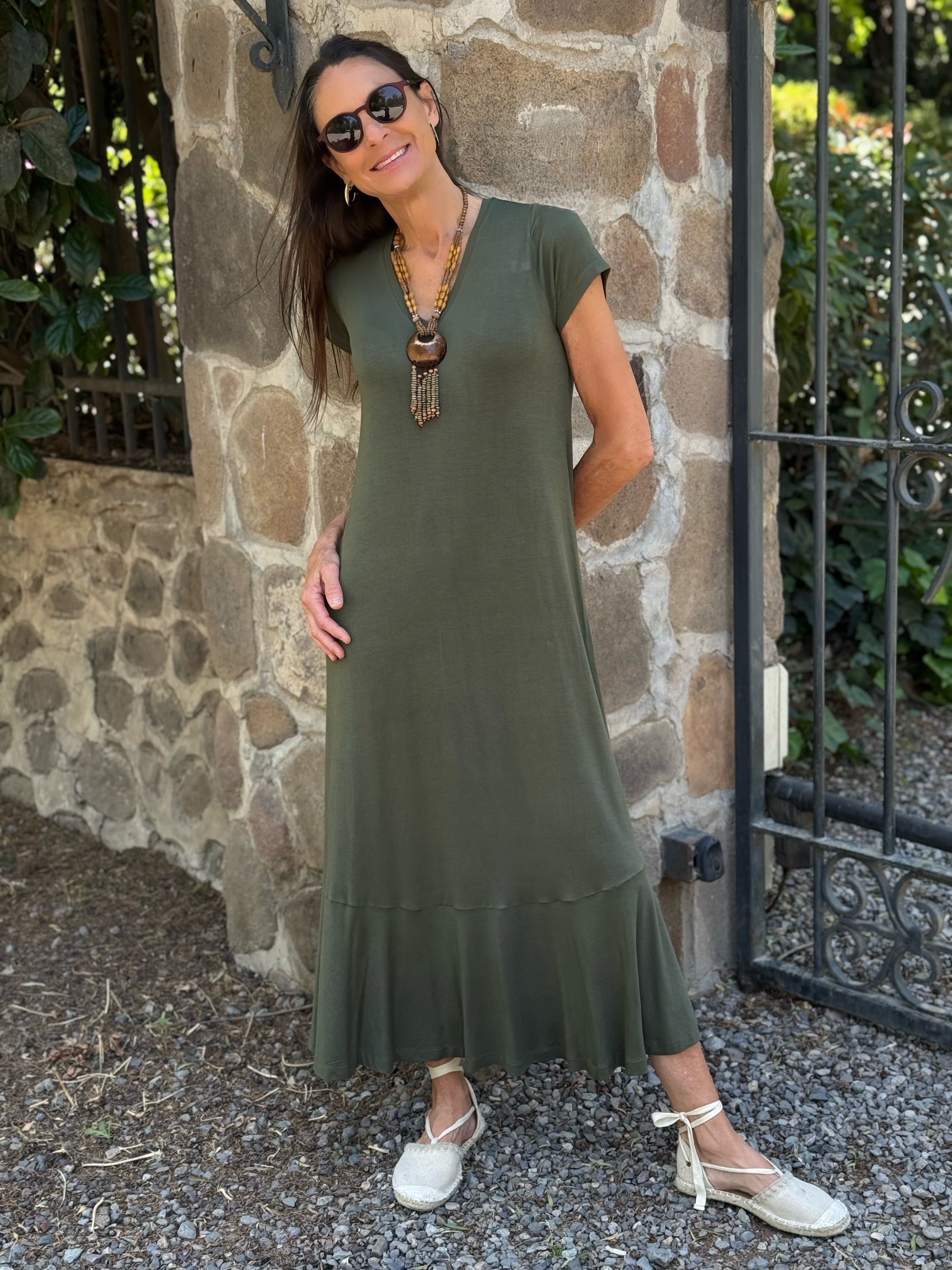 VESTIDO LUISA MANGA CORTA MUSGO