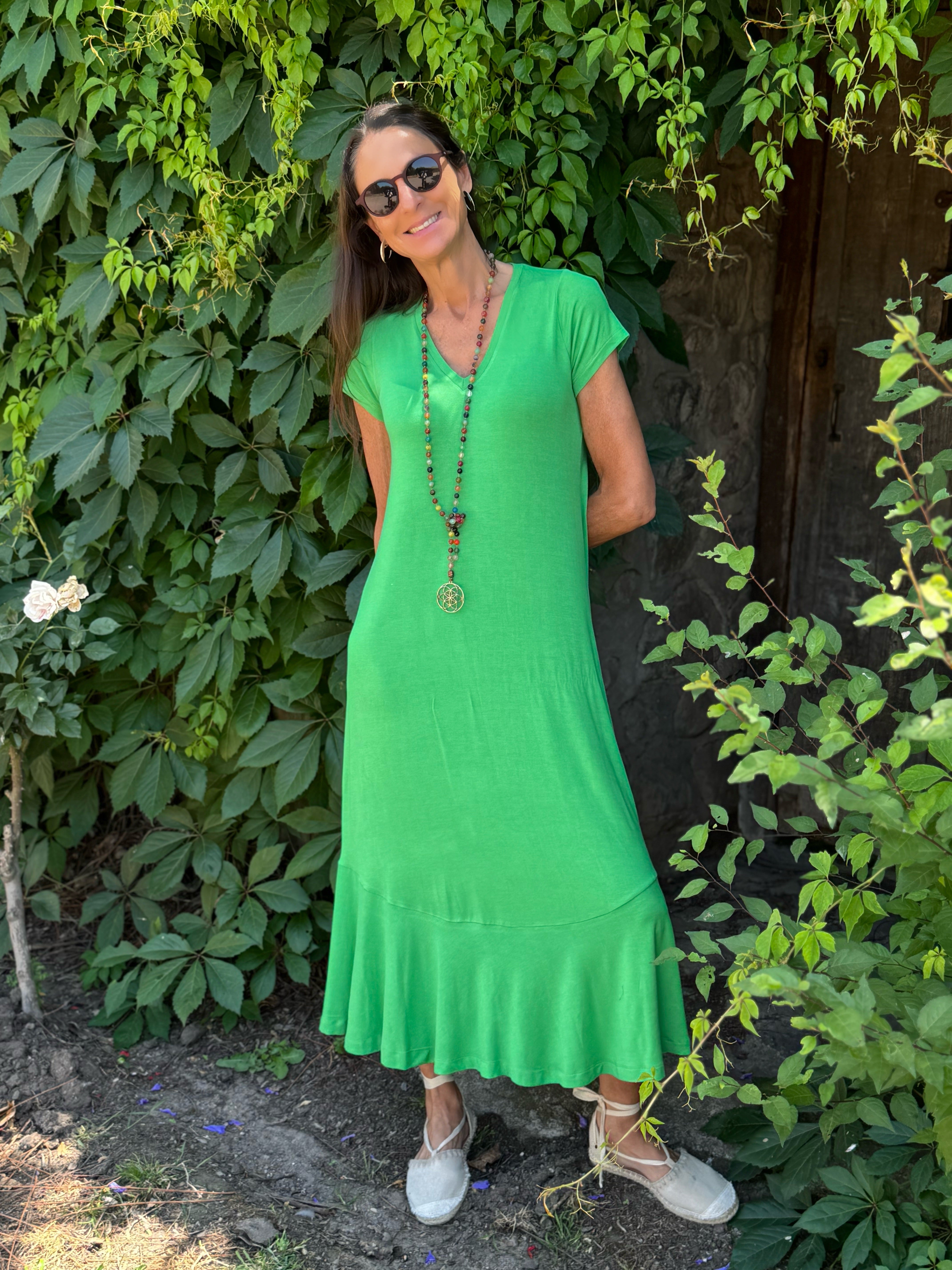VESTIDO LUISA MANGA CORTA VERDE MANZANA
