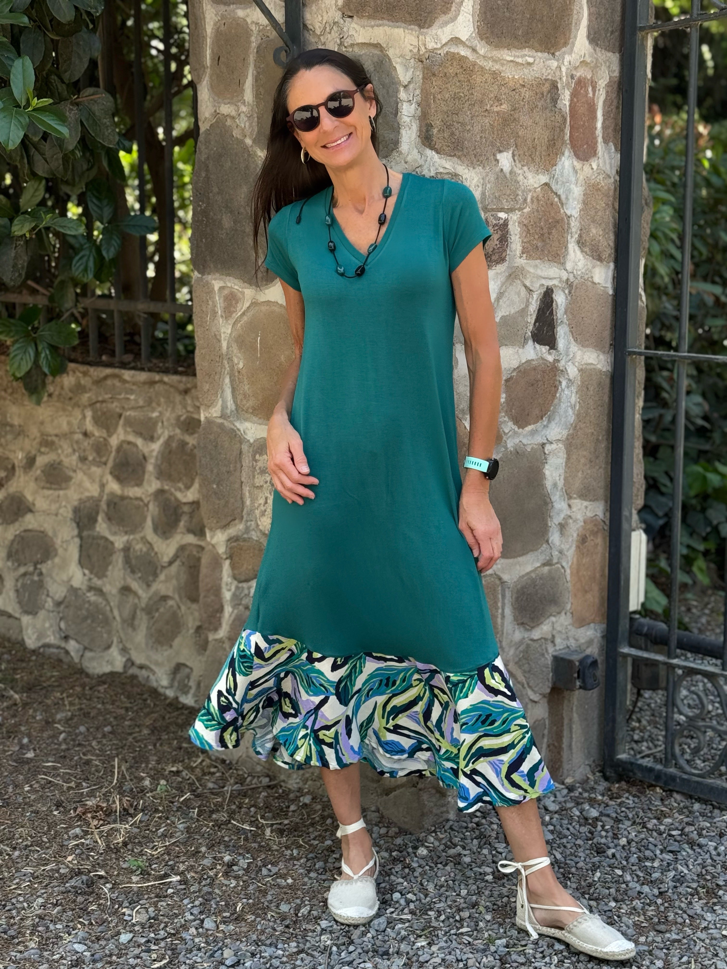 VESTIDO LUISA BICOLOR PETRÓLEO