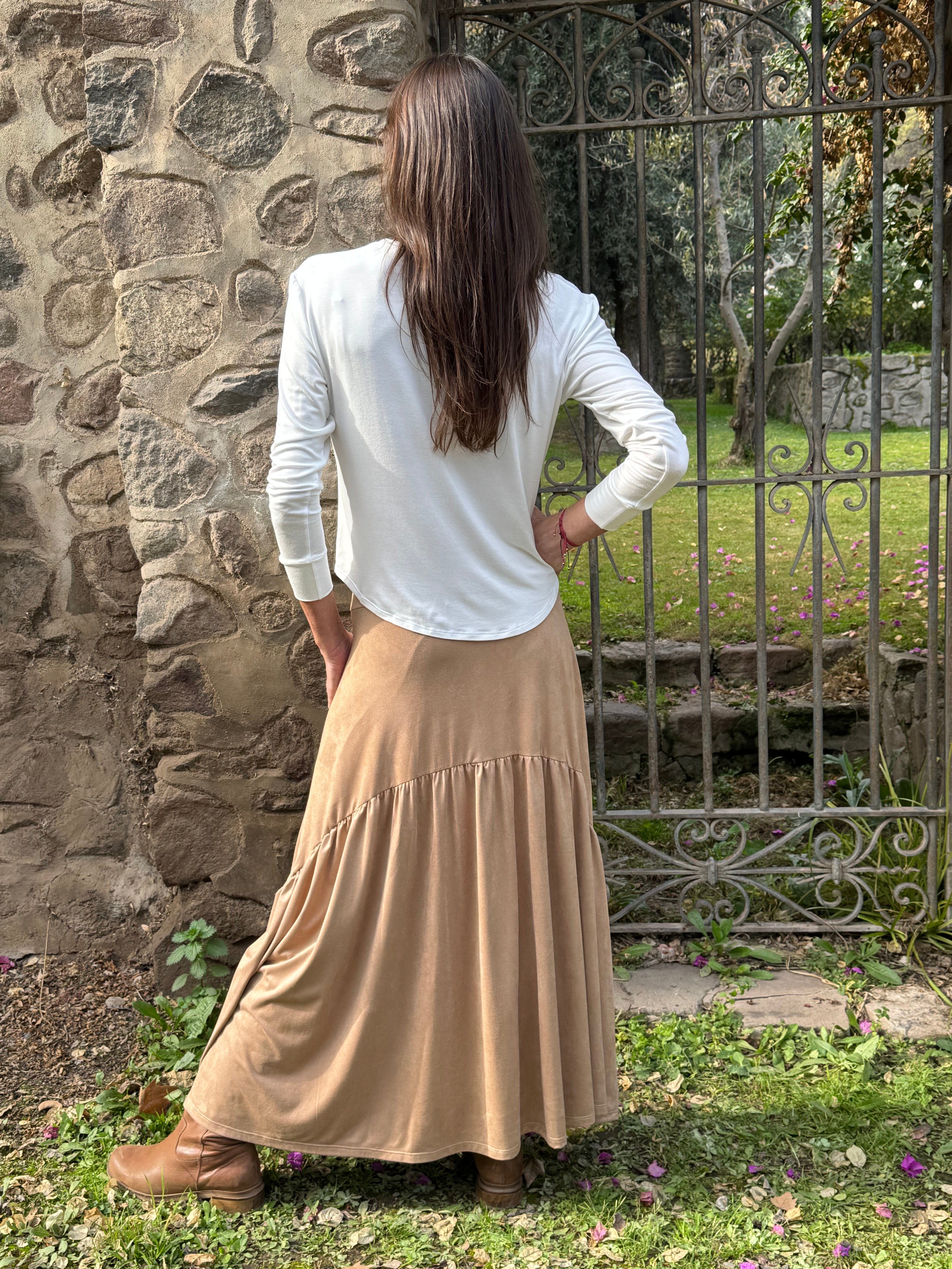 POLLERA GAMUZA BEIGE