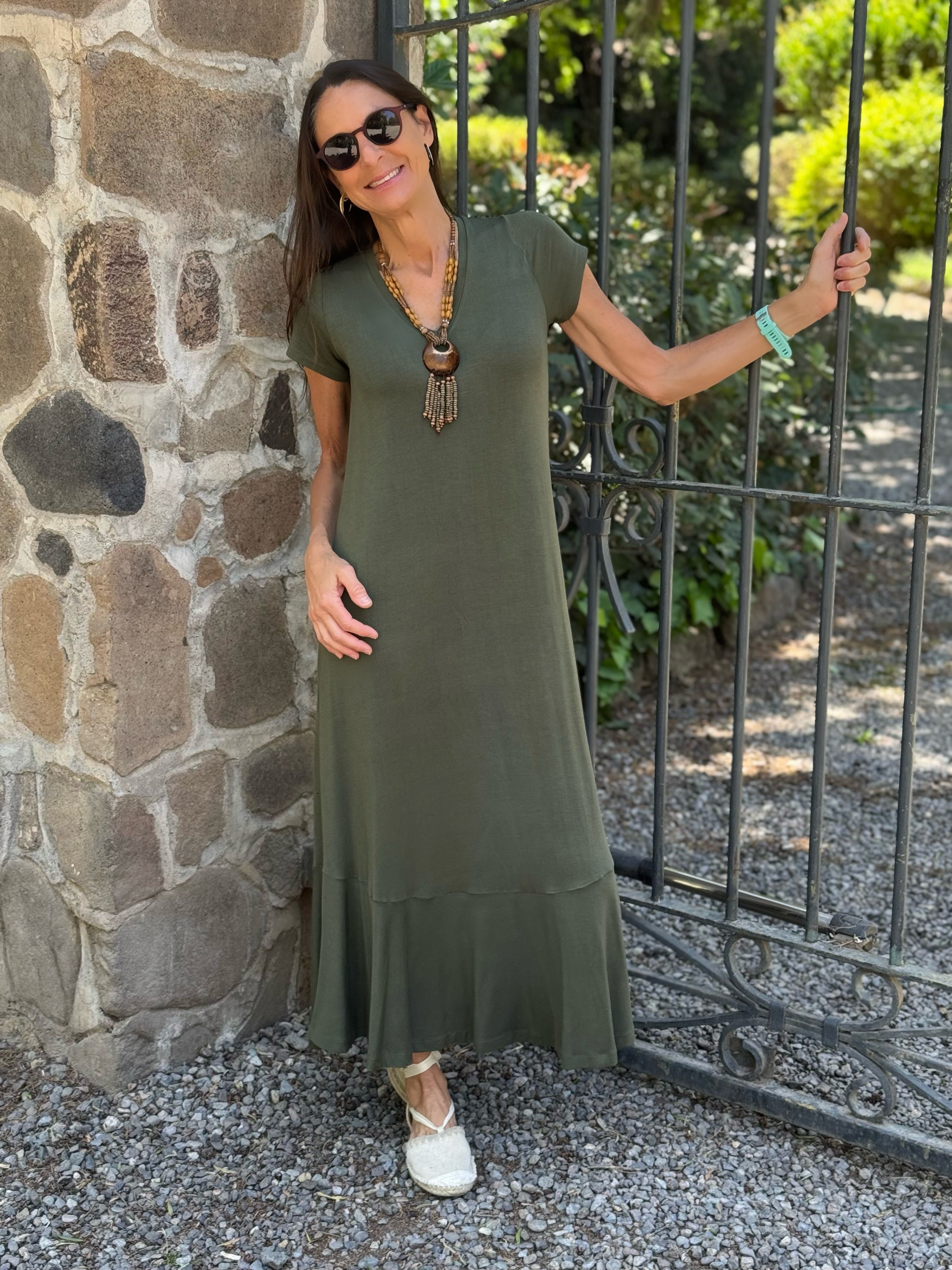 VESTIDO LUISA MANGA CORTA MUSGO