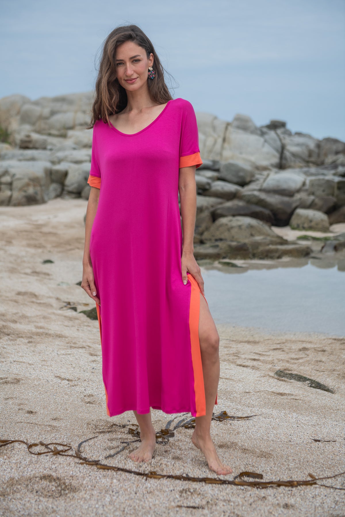 VESTIDO FLORIANAPOLIS 27 FUCSIA-NARANJO