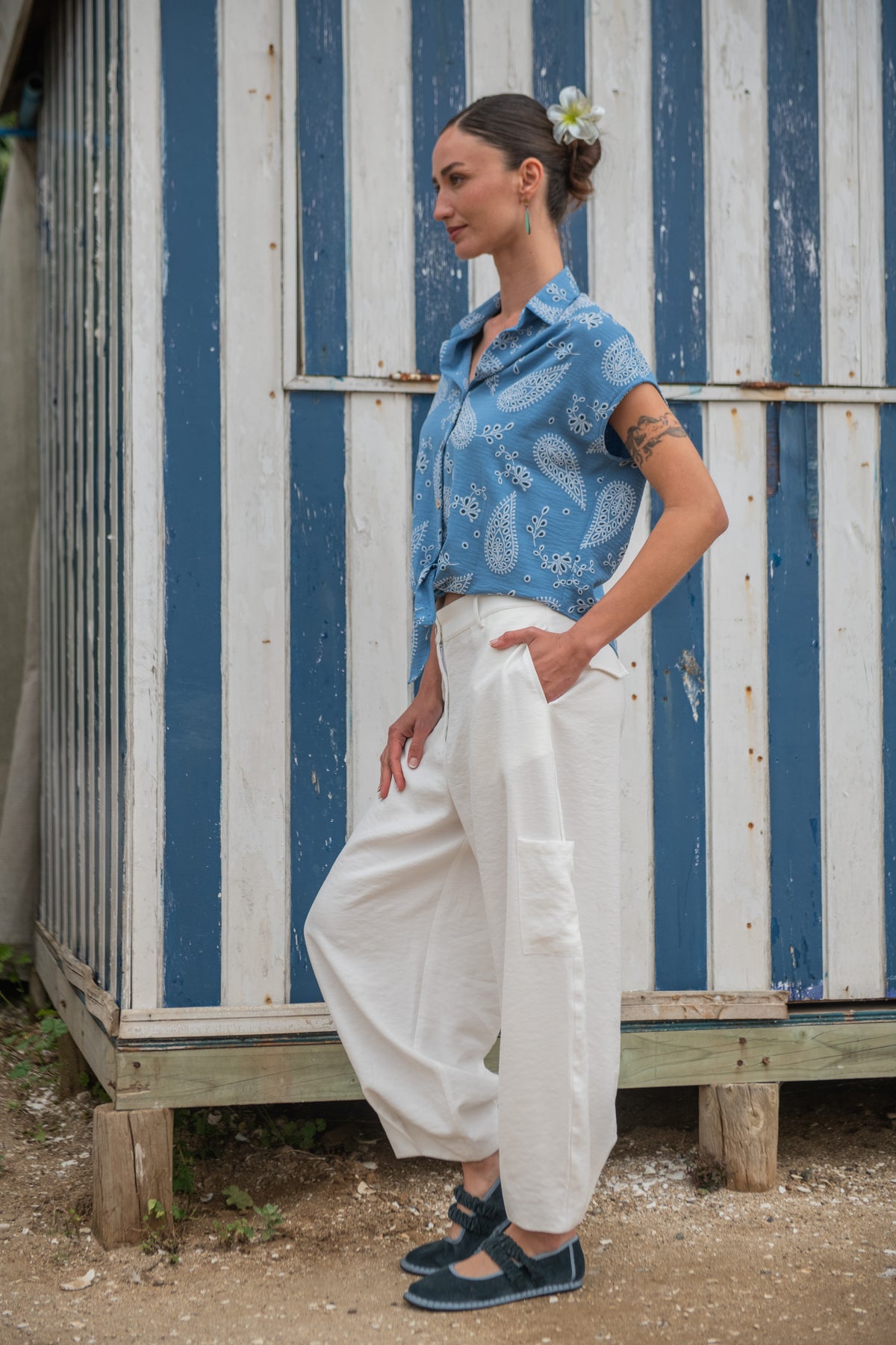 BLUSA NUDO PRIMAVERA CELESTE