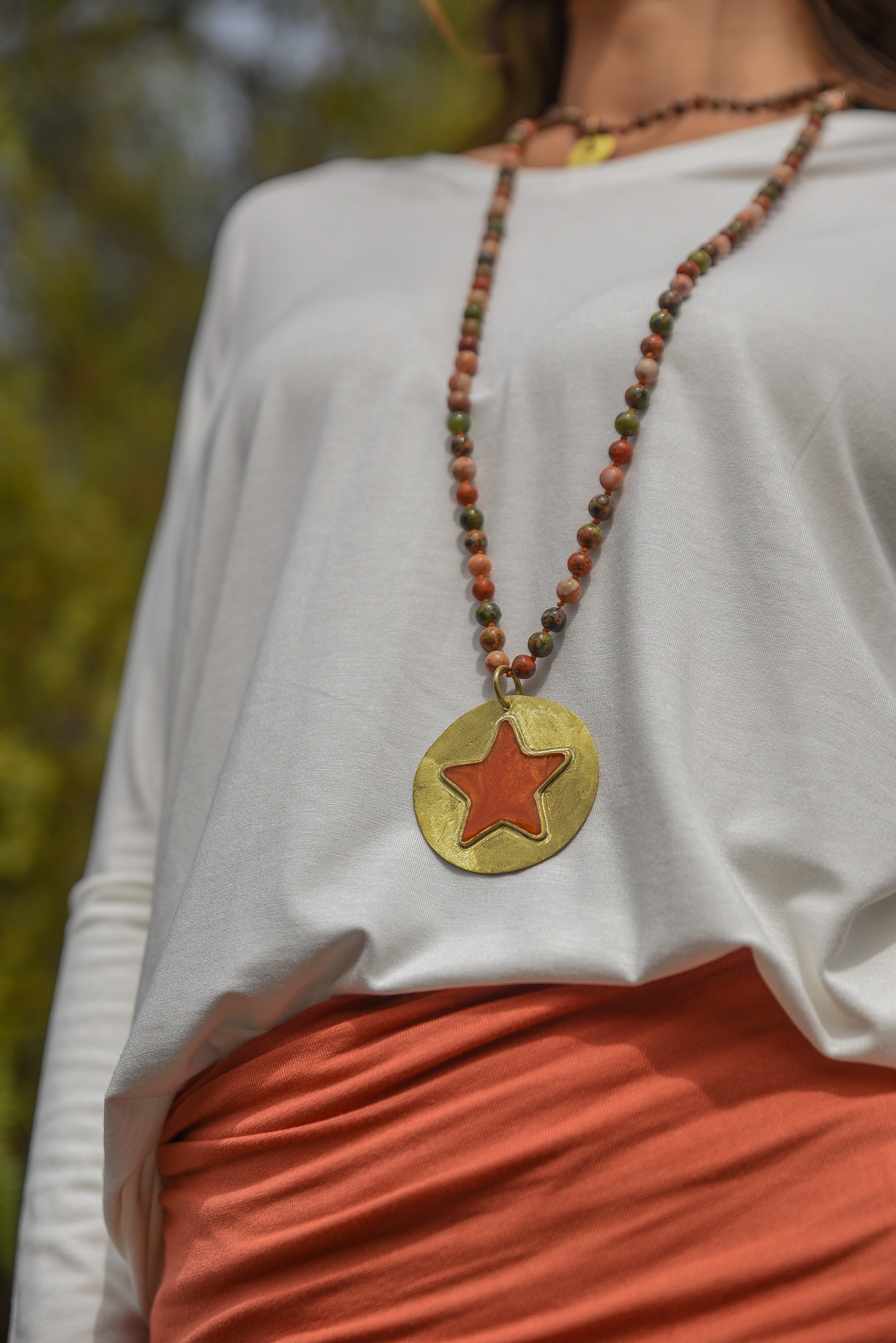COLLAR PIEDRA AGATA COLGANTE MEDALLON BRONCE