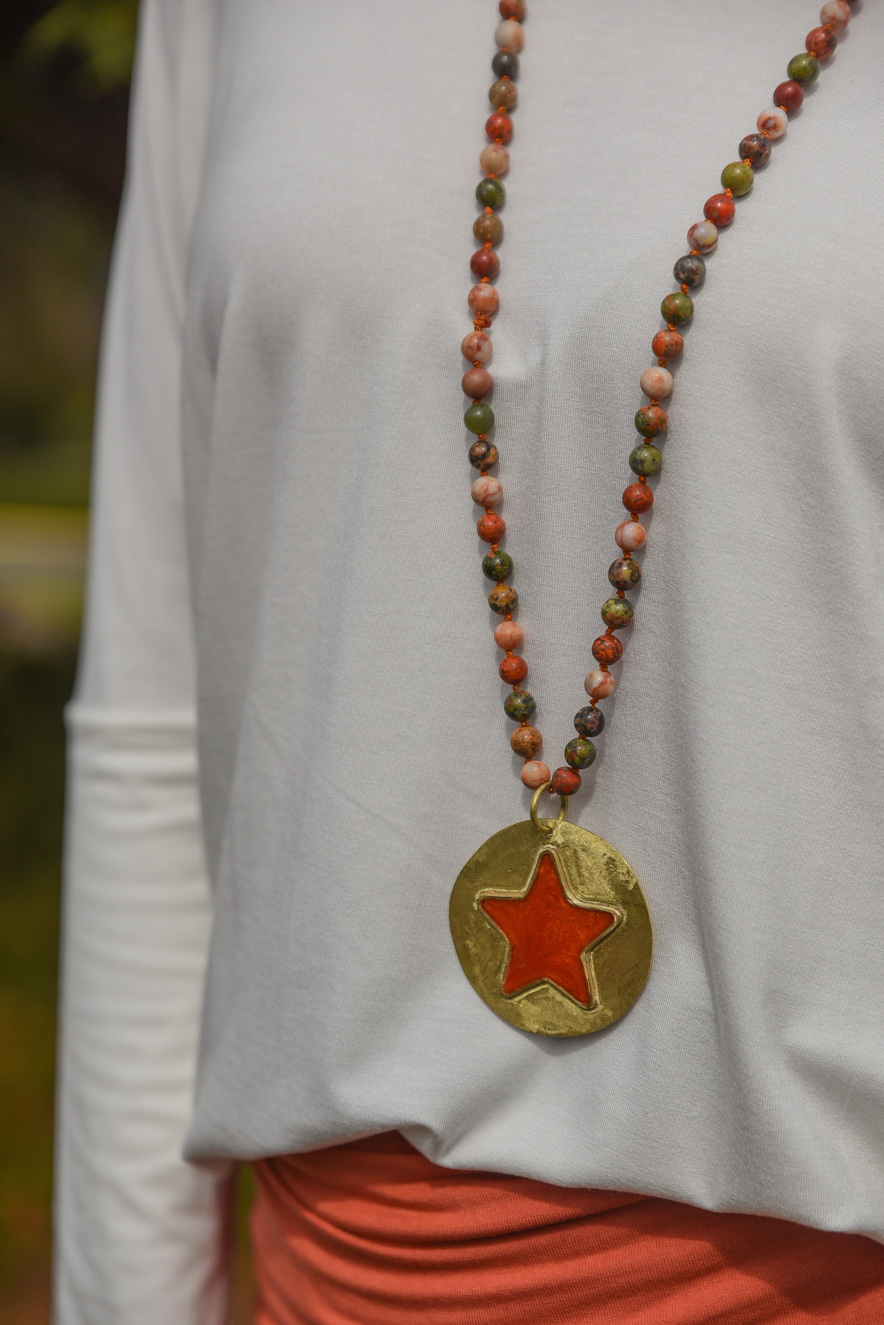 COLLAR PIEDRA AGATA COLGANTE MEDALLON BRONCE