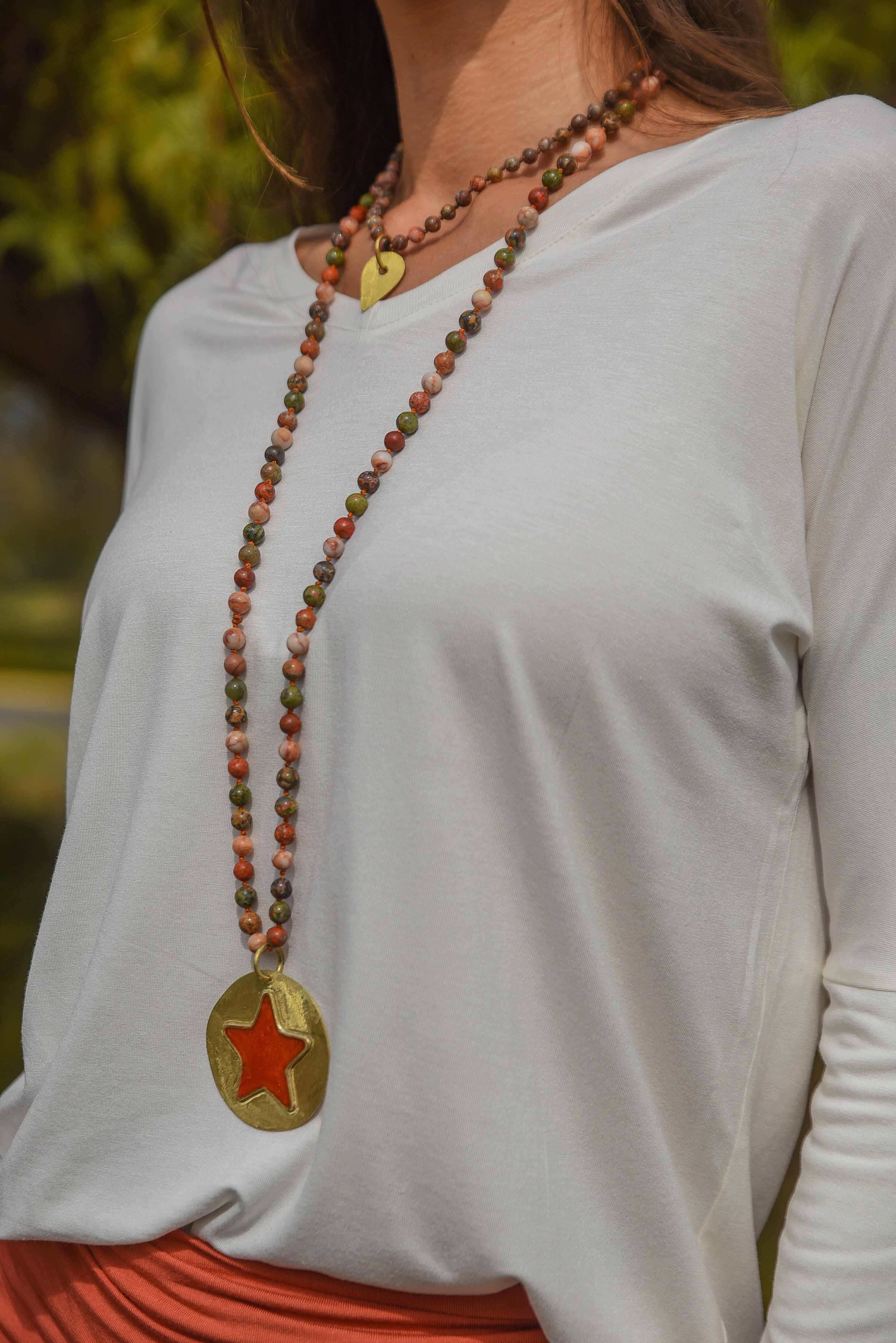 COLLAR PIEDRA AGATA COLGANTE MEDALLON BRONCE