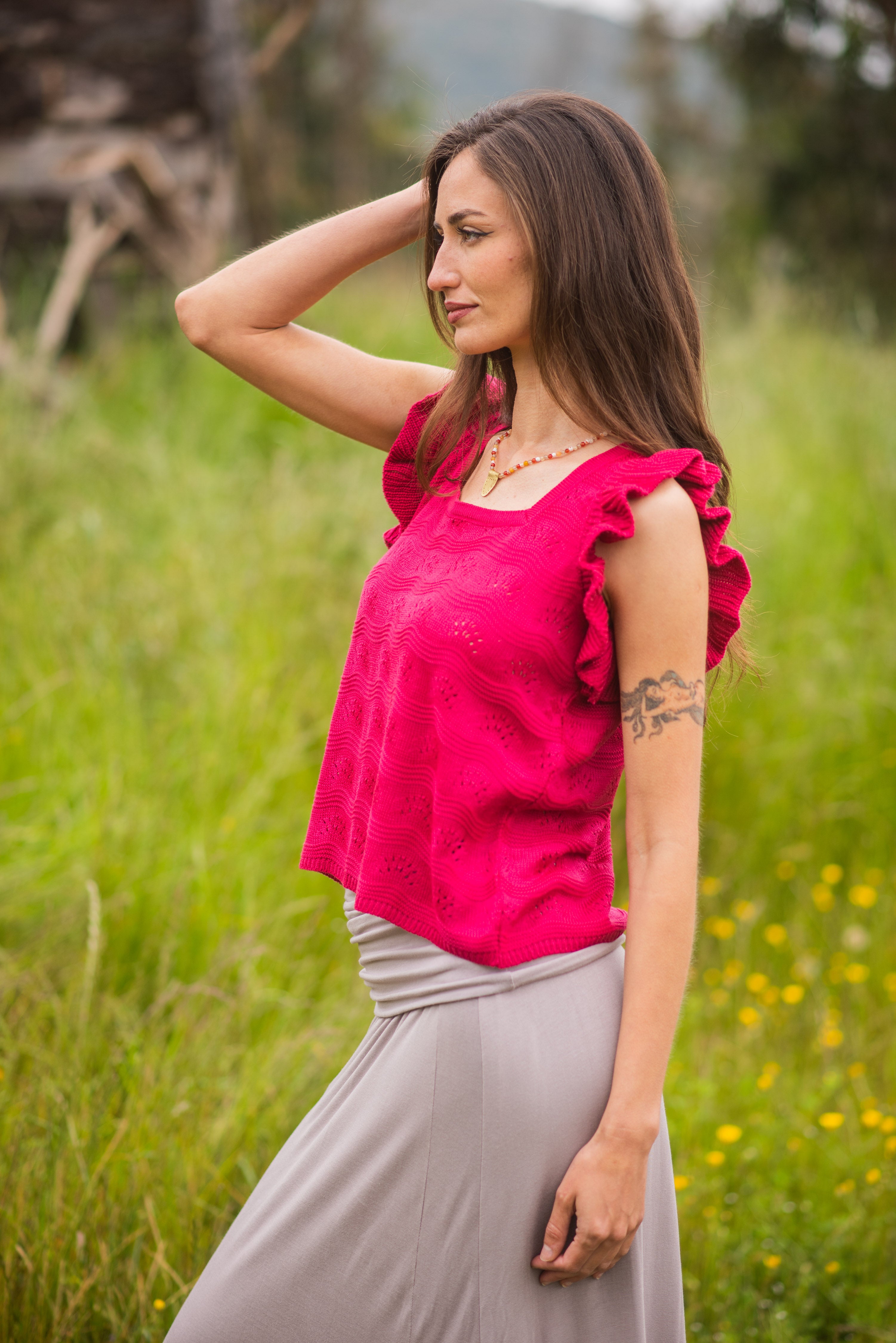 POLERA TEJIDA ABANICO