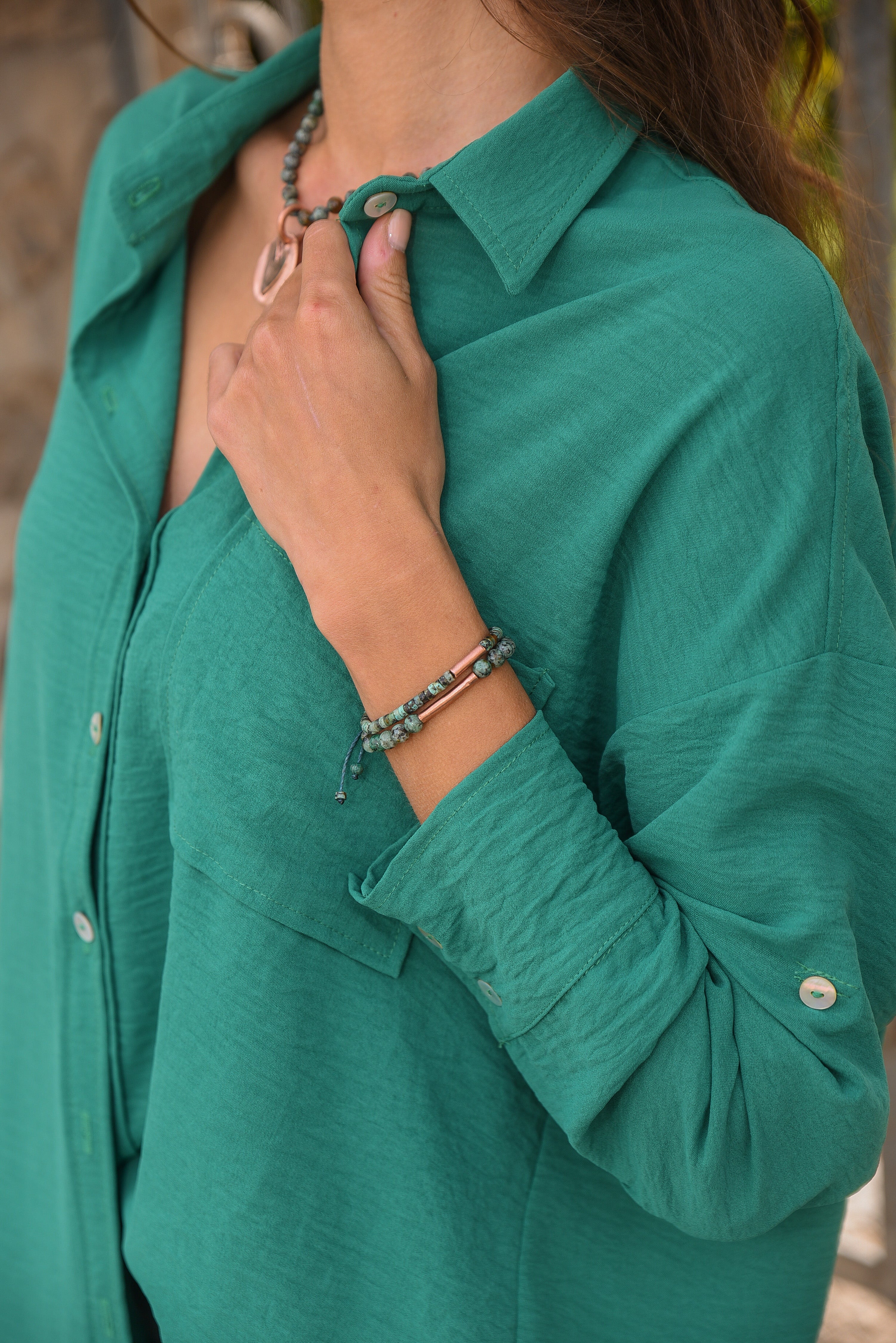 PULSERA PIEDRA TUBO COBRE