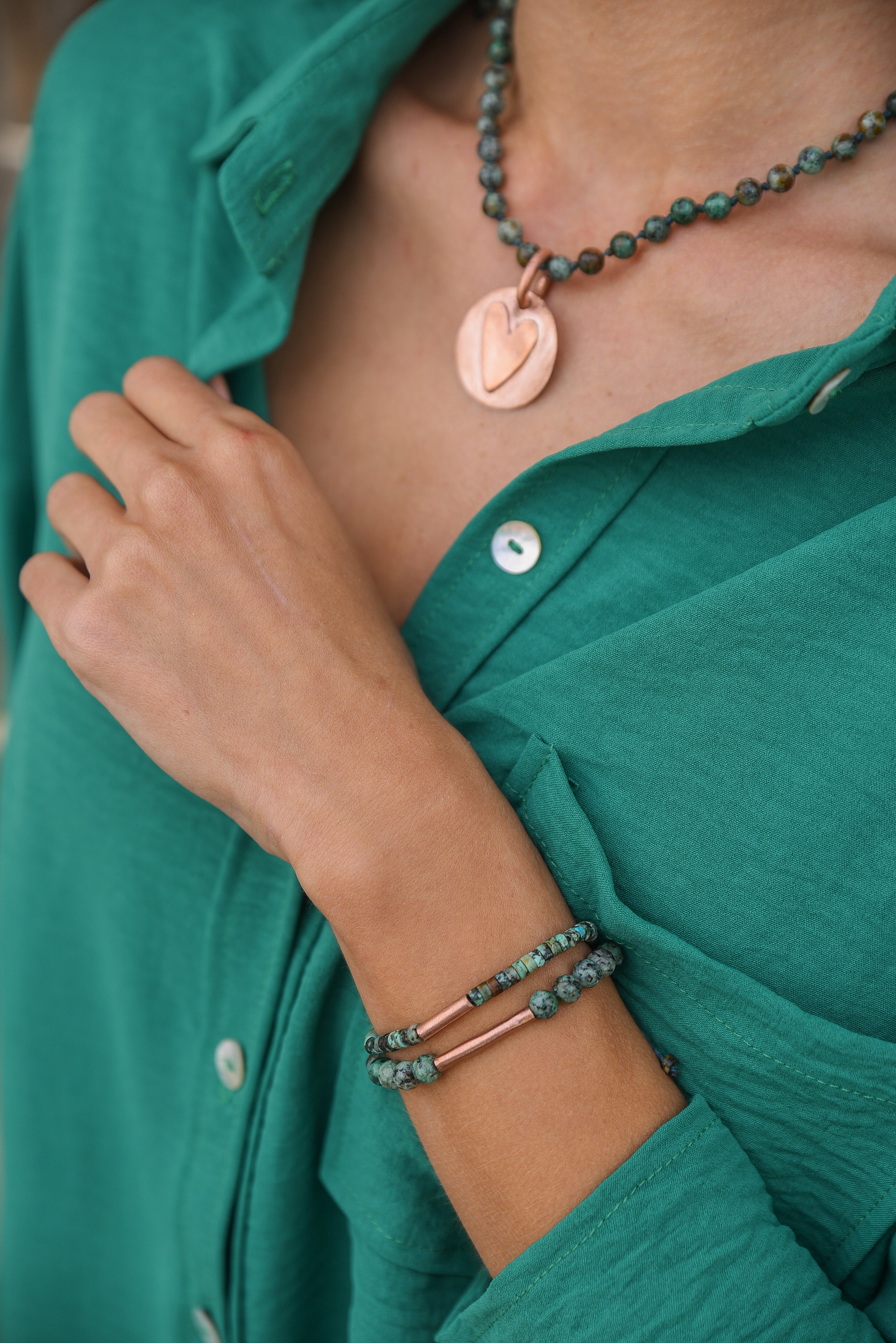 PULSERA PIEDRA TUBO COBRE