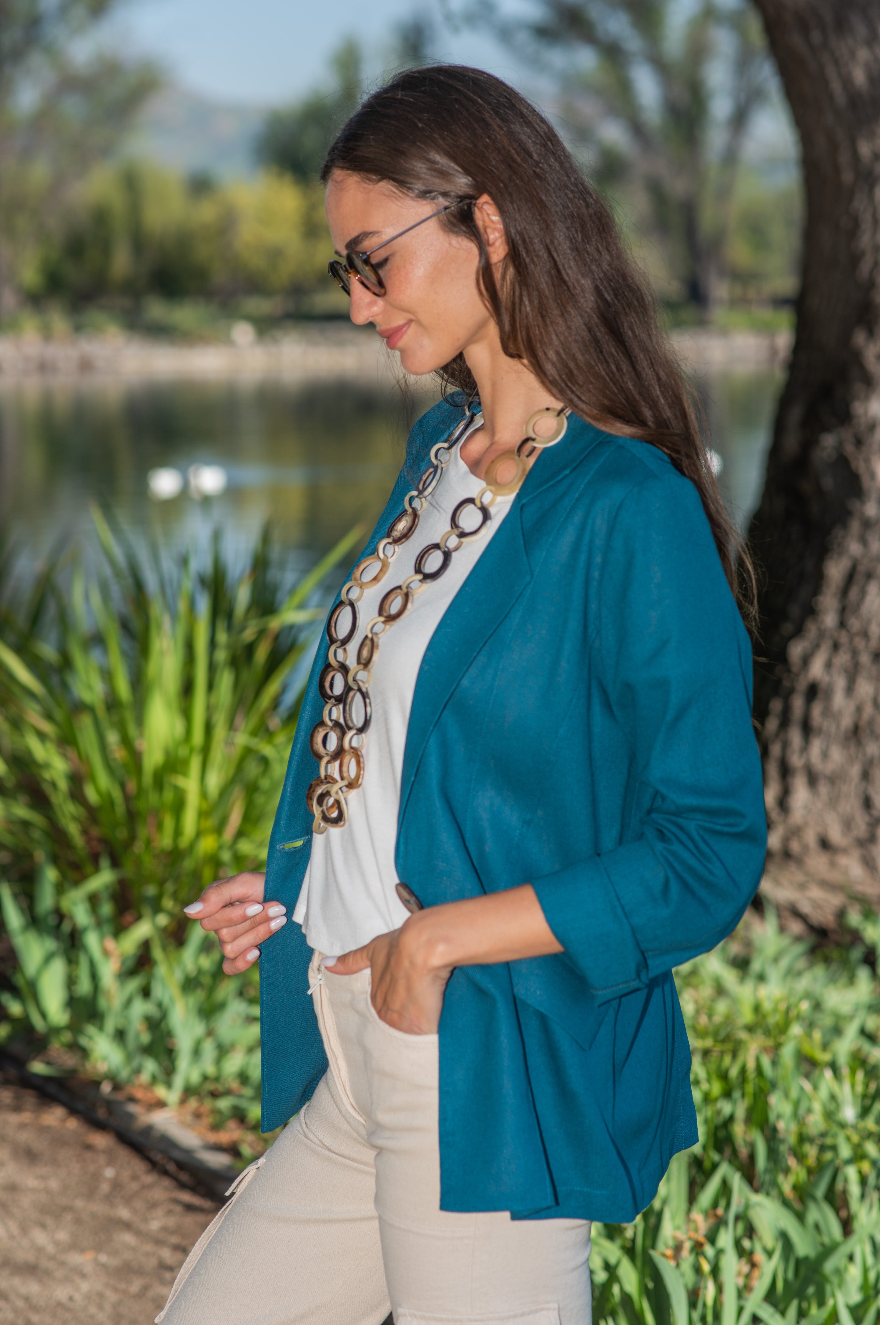 BLAZER LINO 1 BOTÓN PETRÓLEO