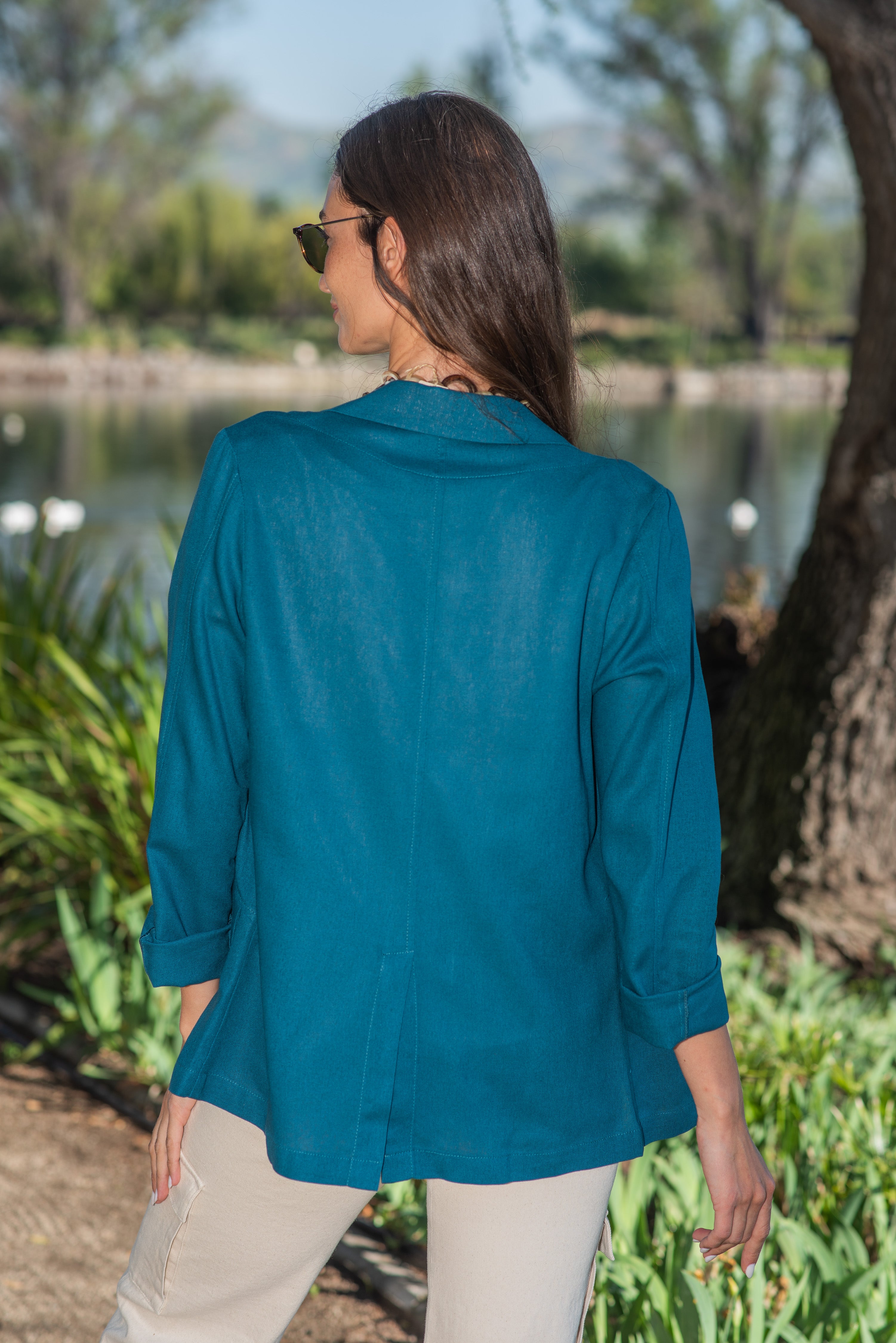 BLAZER LINO 1 BOTÓN PETRÓLEO