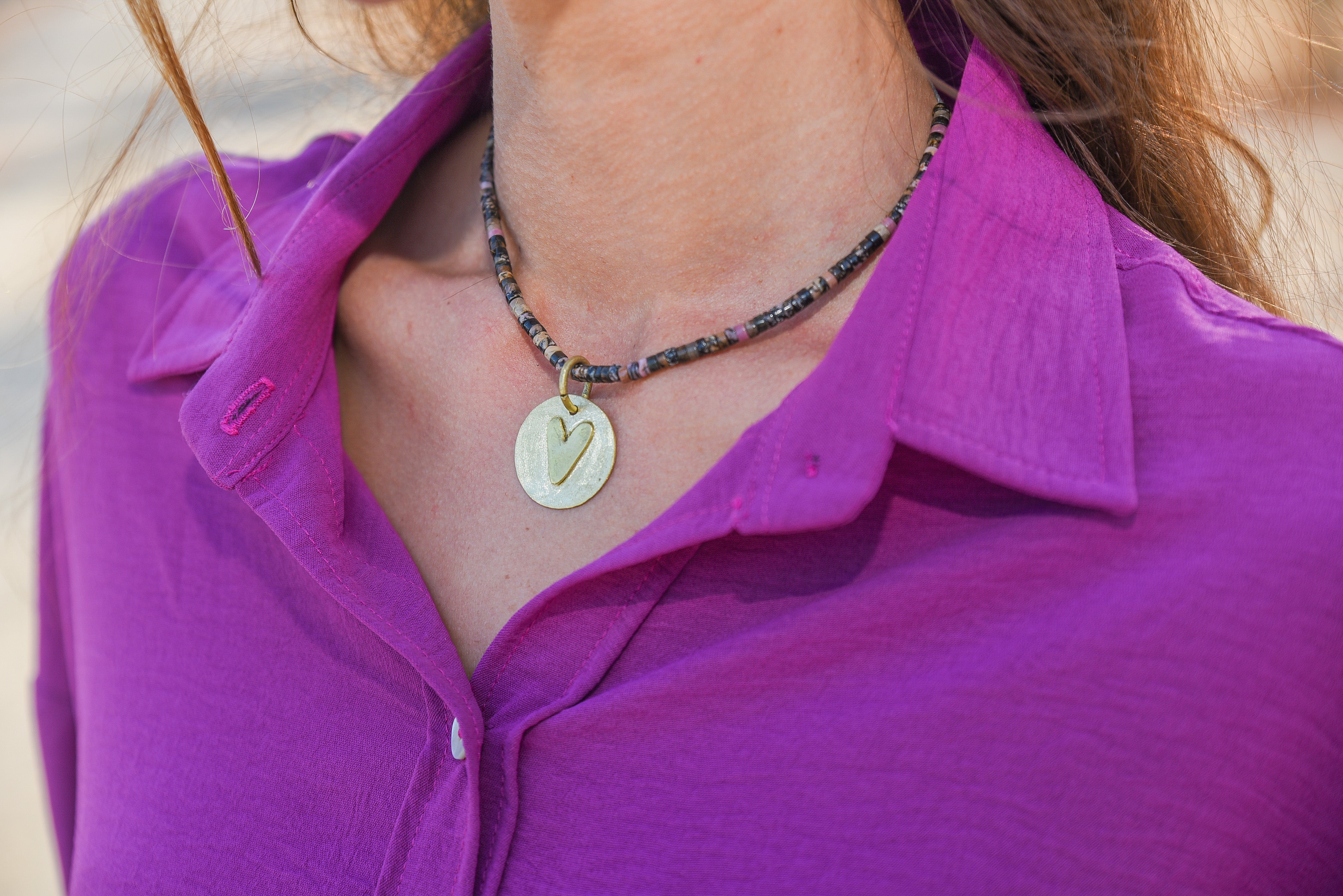 COLLAR CORTO PIEDRA COLGANTE BRONCE 3