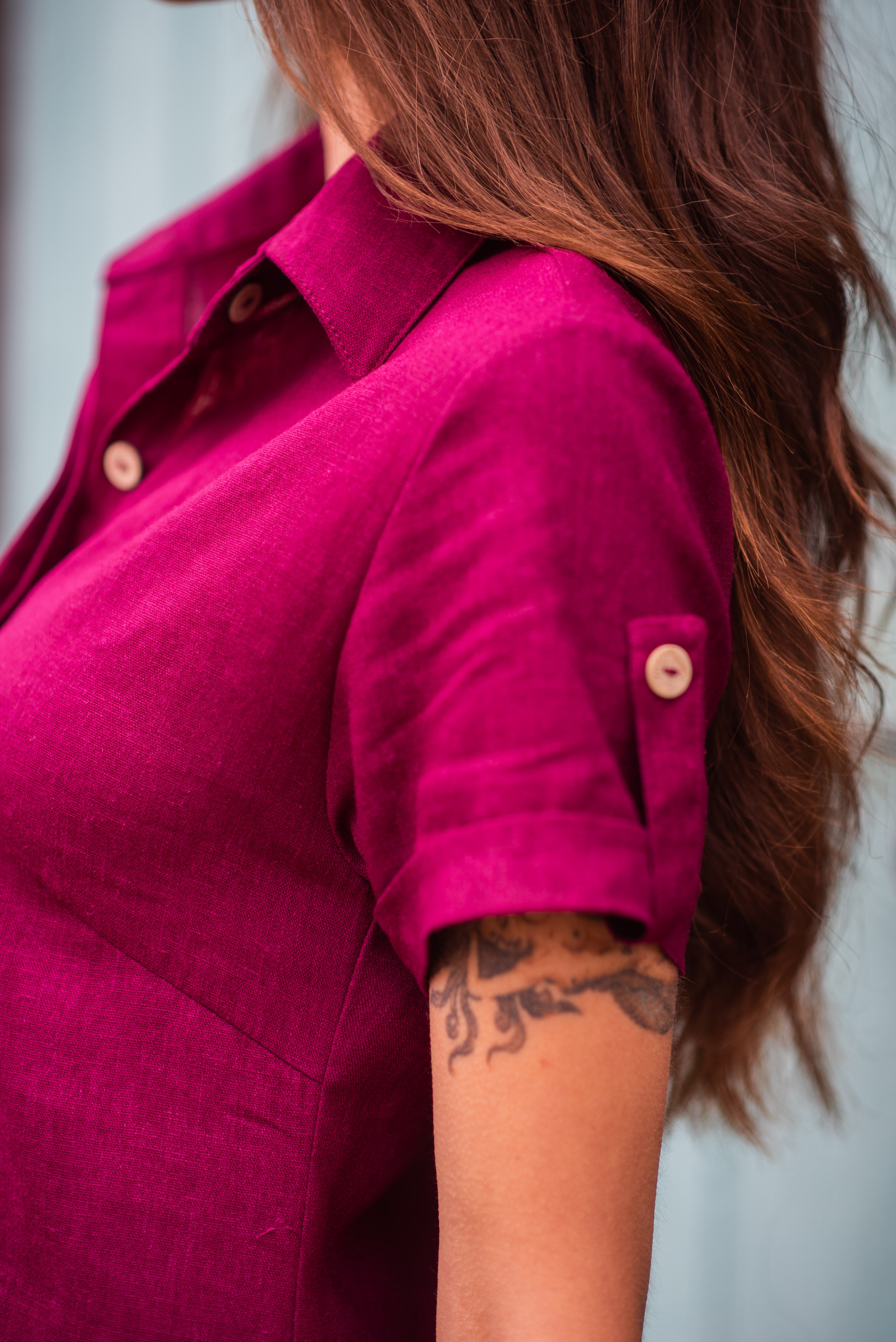 VESTIDO LINO LAVANDA BURDEO