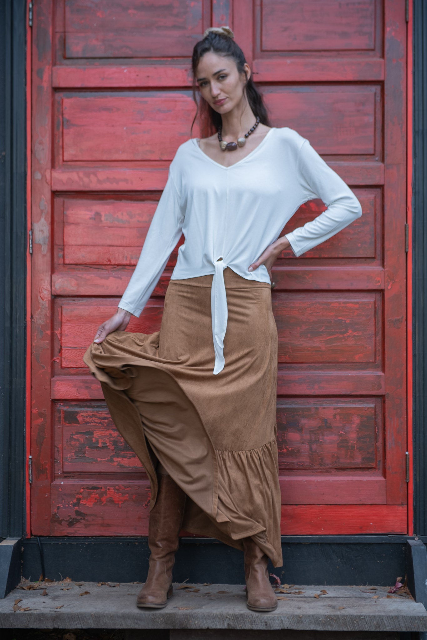 POLLERA GAMUZA CAMEL