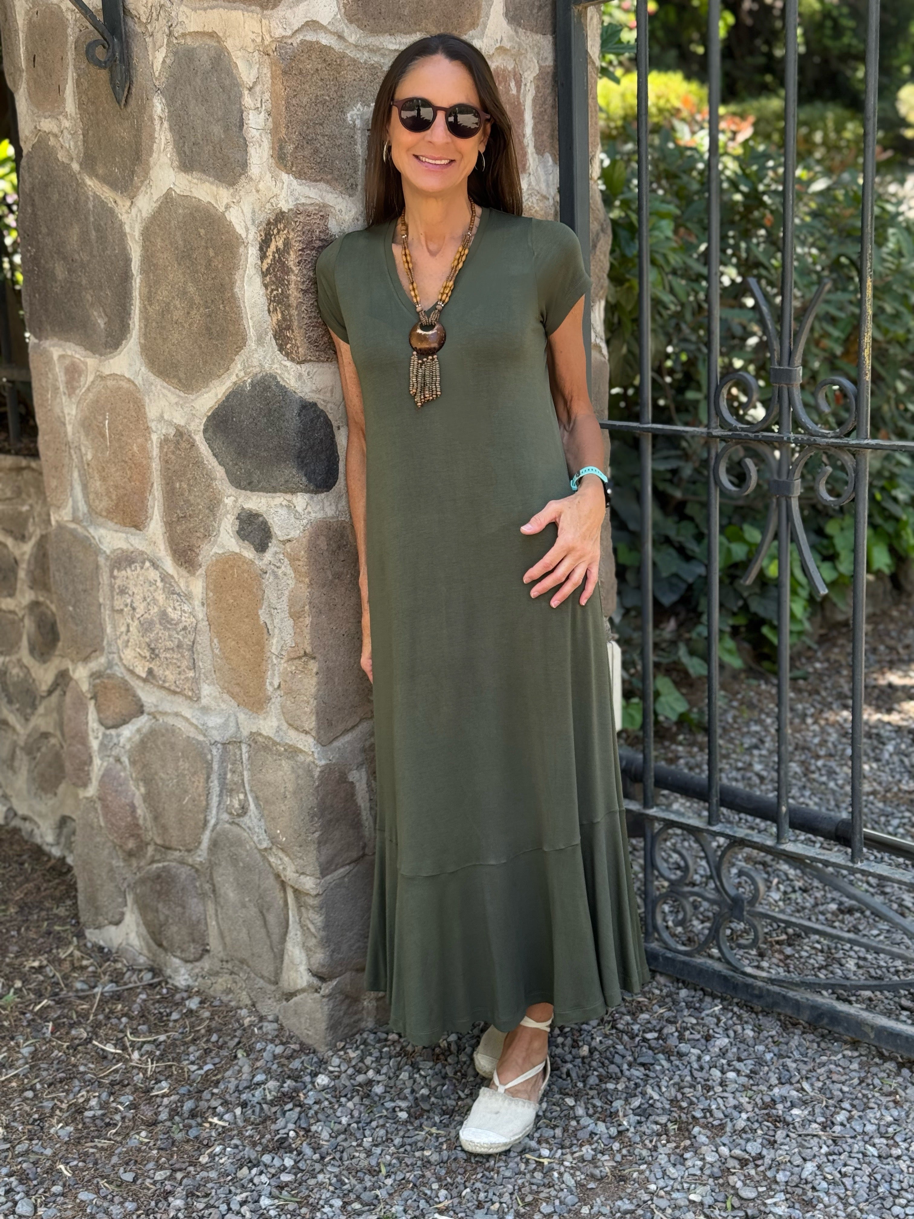 VESTIDO LUISA MANGA CORTA MUSGO