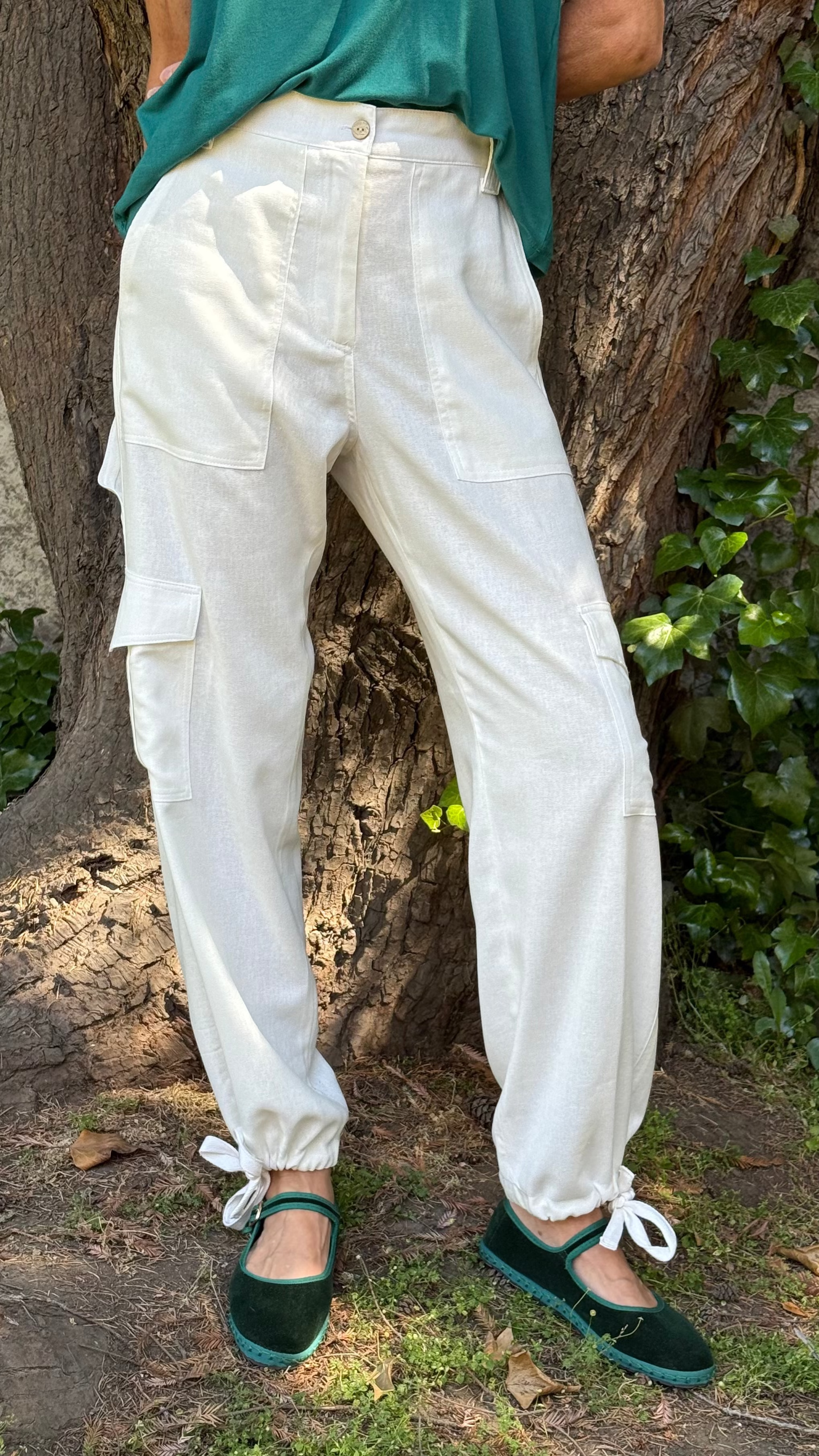 PANTALÓN LINO CARGO CRUDO