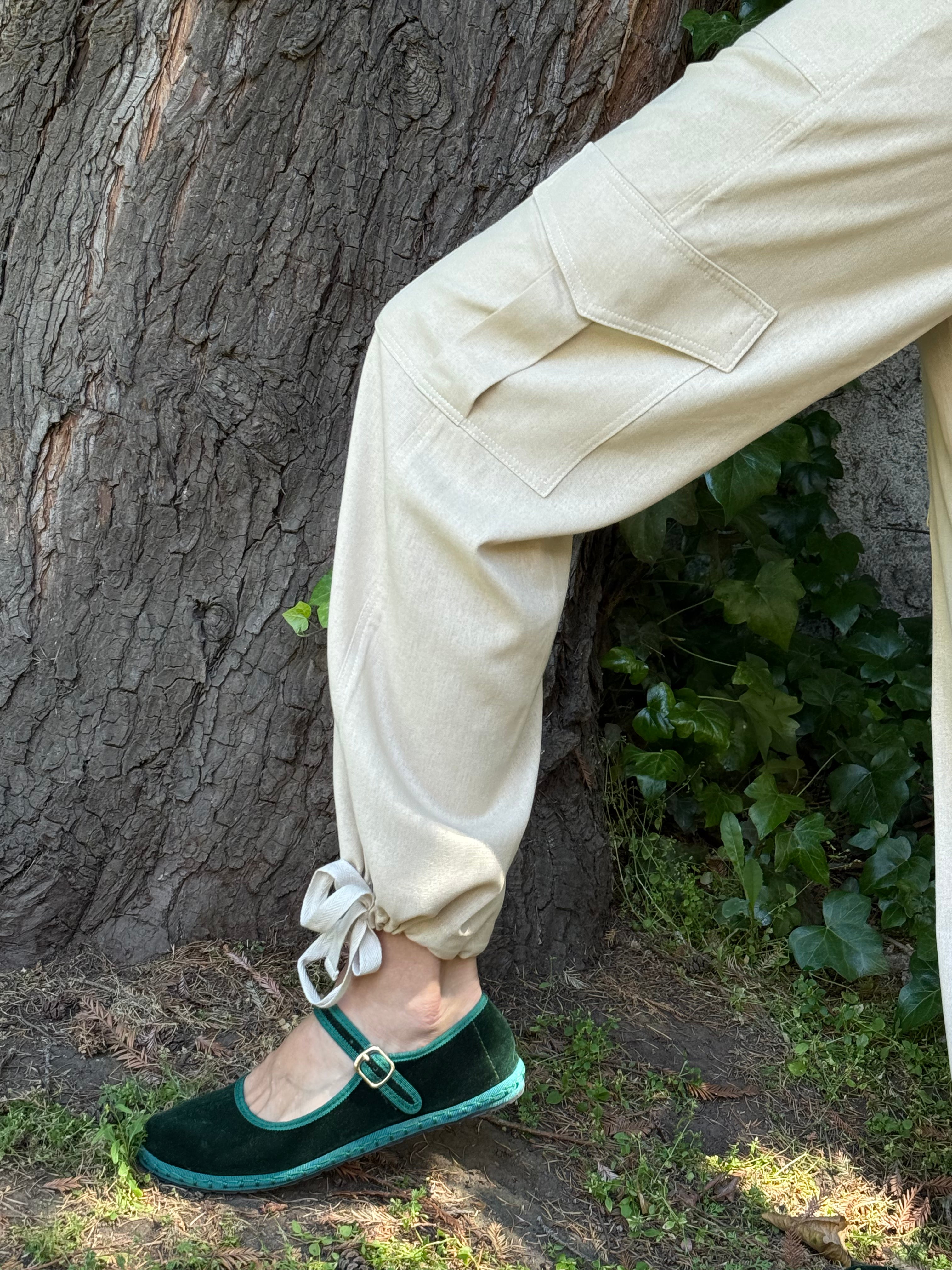 PANTALÓN LINO CARGO BEIGE