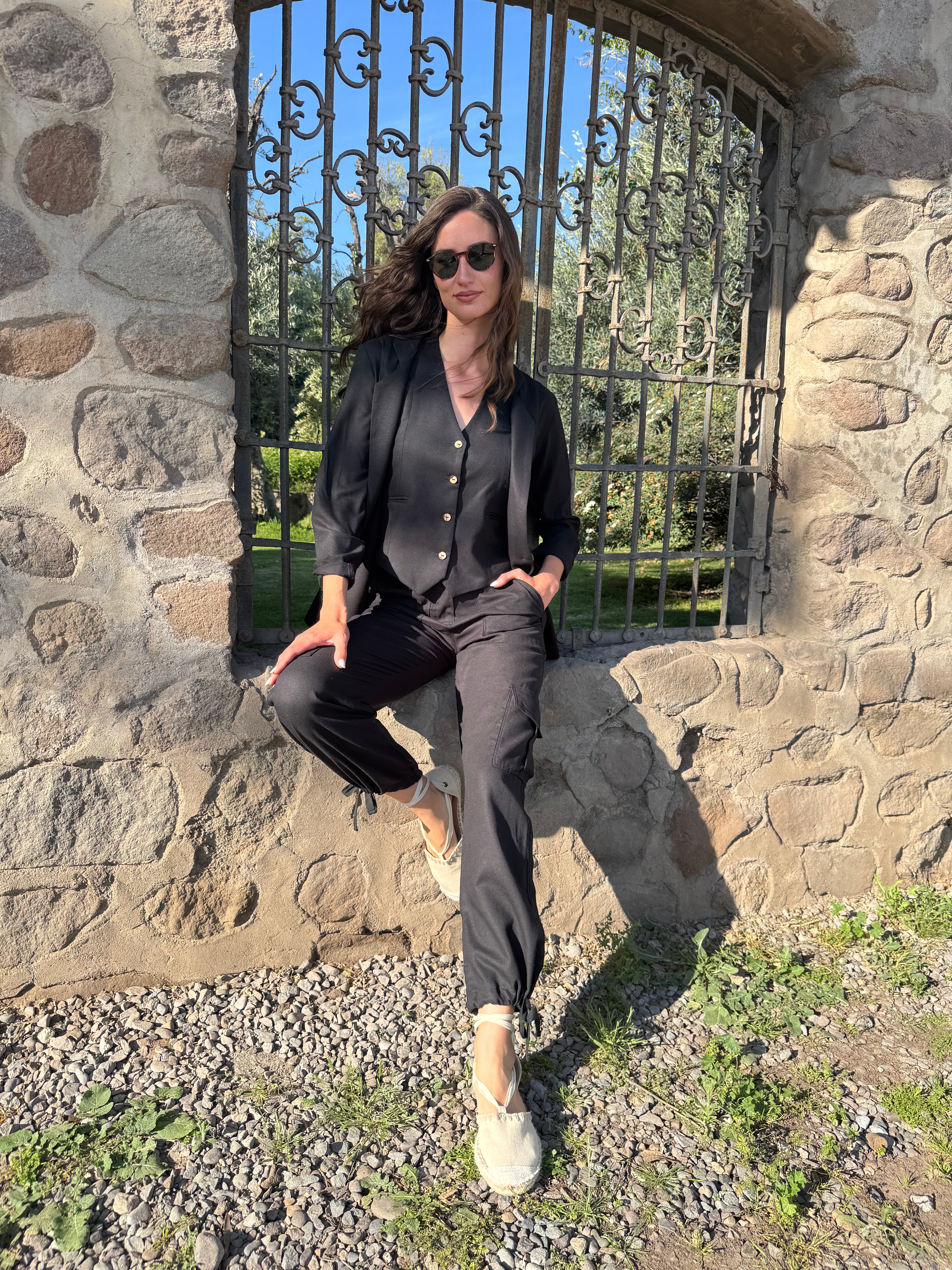 PANTALÓN LINO CARGO NEGRO