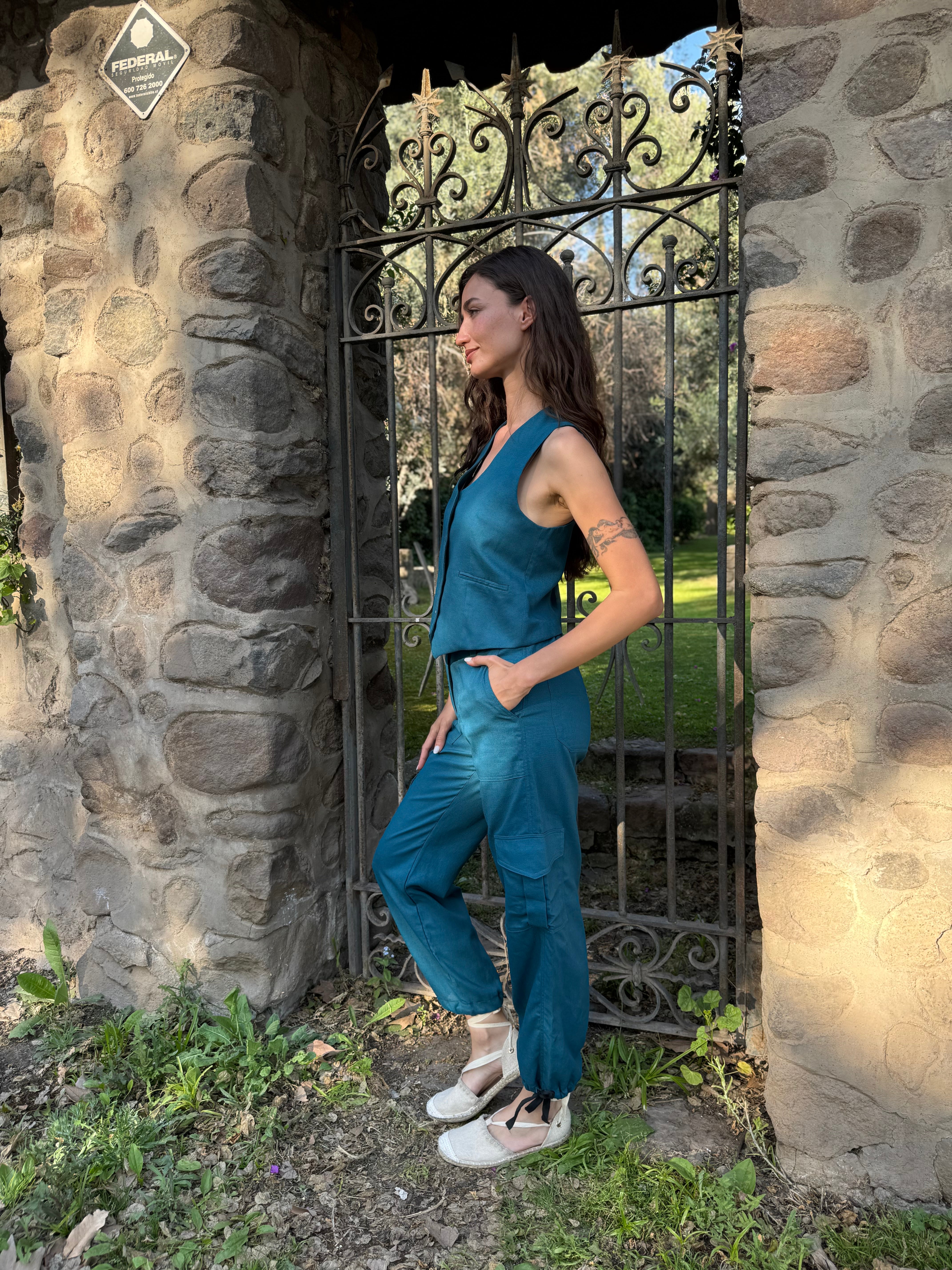 PANTALÓN LINO CARGO PETRÓLEO