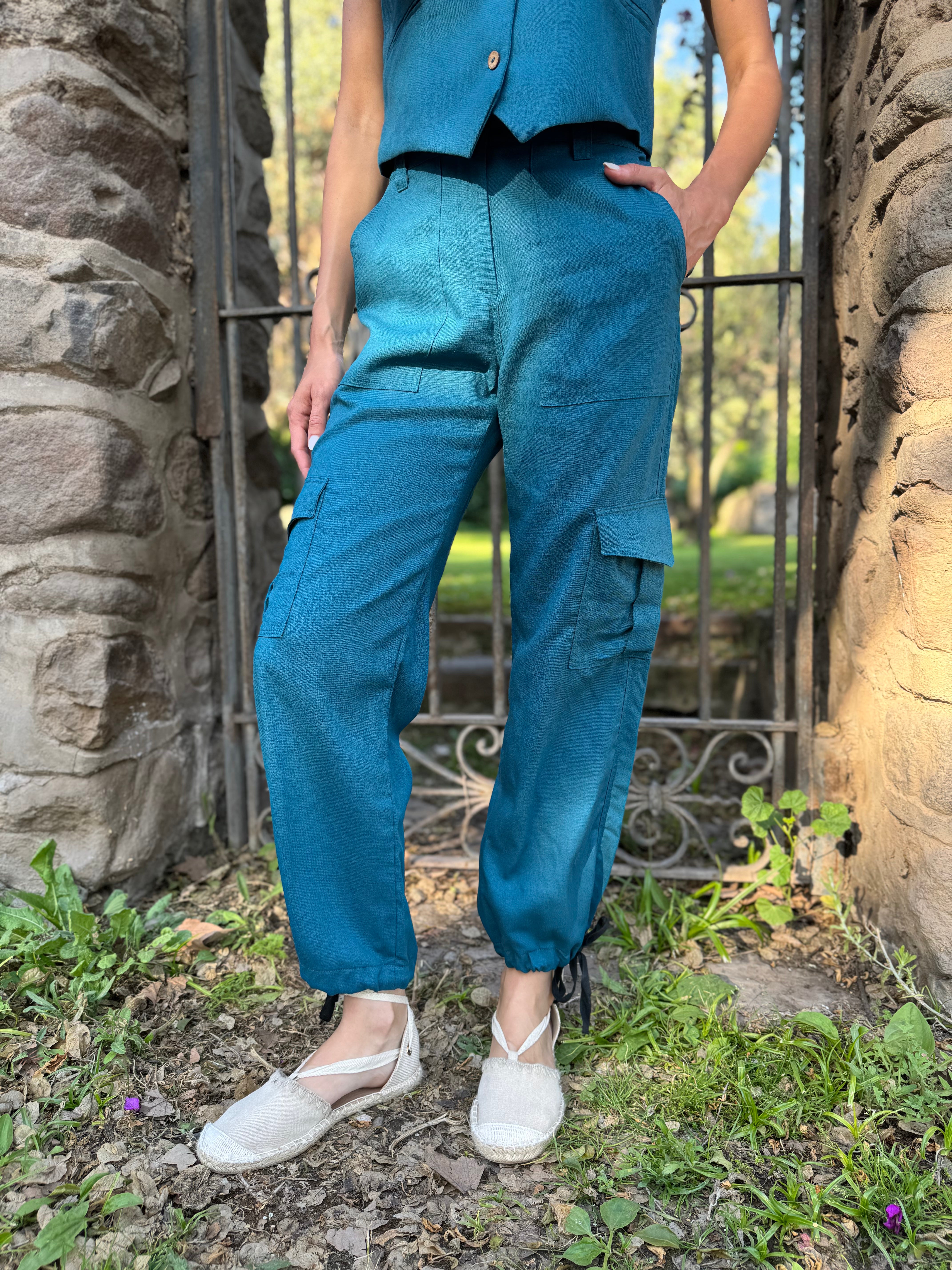 PANTALÓN LINO CARGO PETRÓLEO