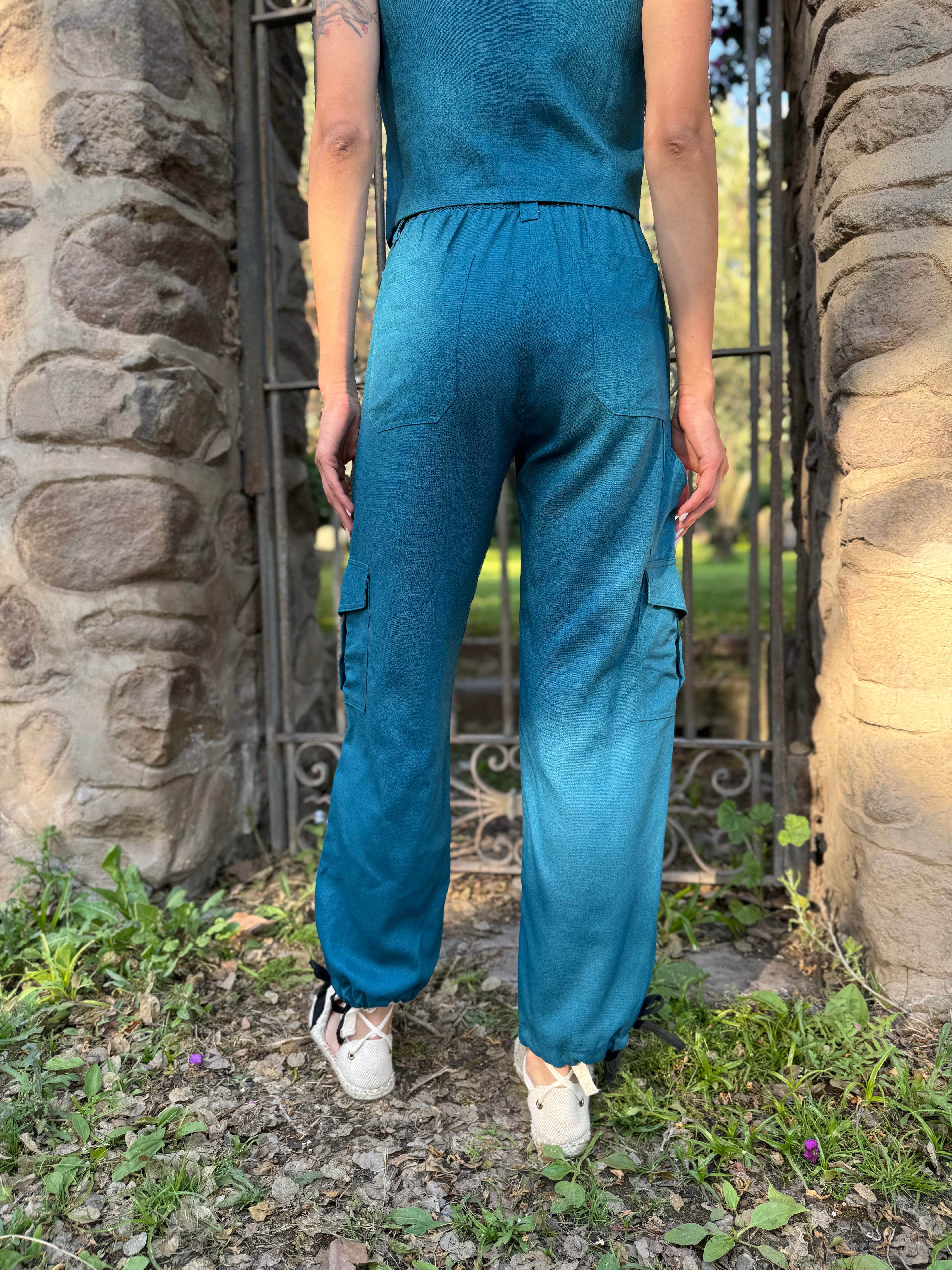 PANTALÓN LINO CARGO PETRÓLEO