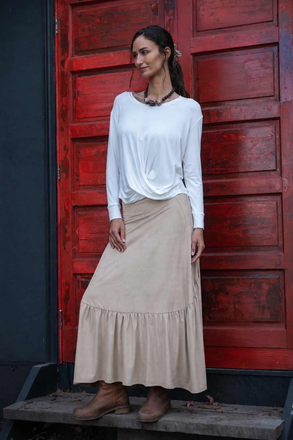 POLLERA GAMUZA BEIGE