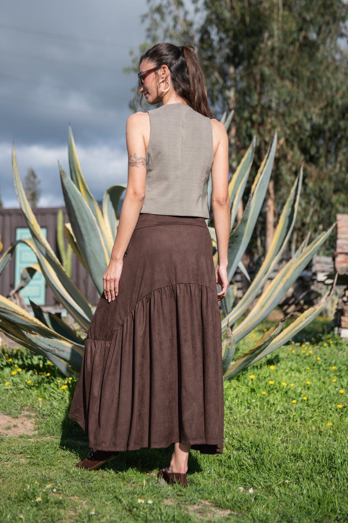 POLLERA GAMUZA CAFÉ