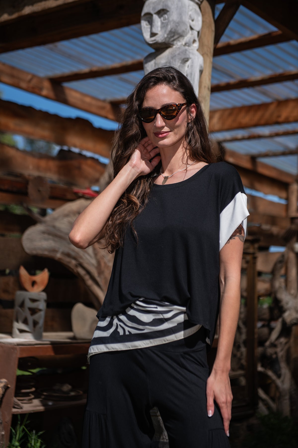 POLERA MANGA BICOLOR ALGODÓN