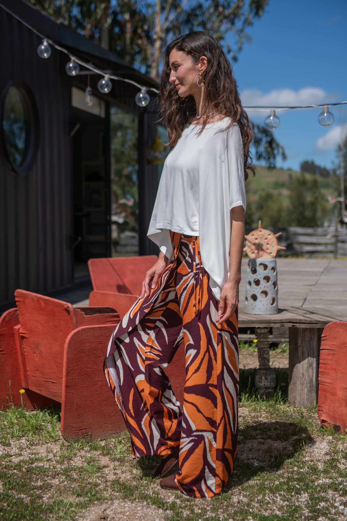 PANTALÓN DOMINGA ESTAMPADO NARANJO