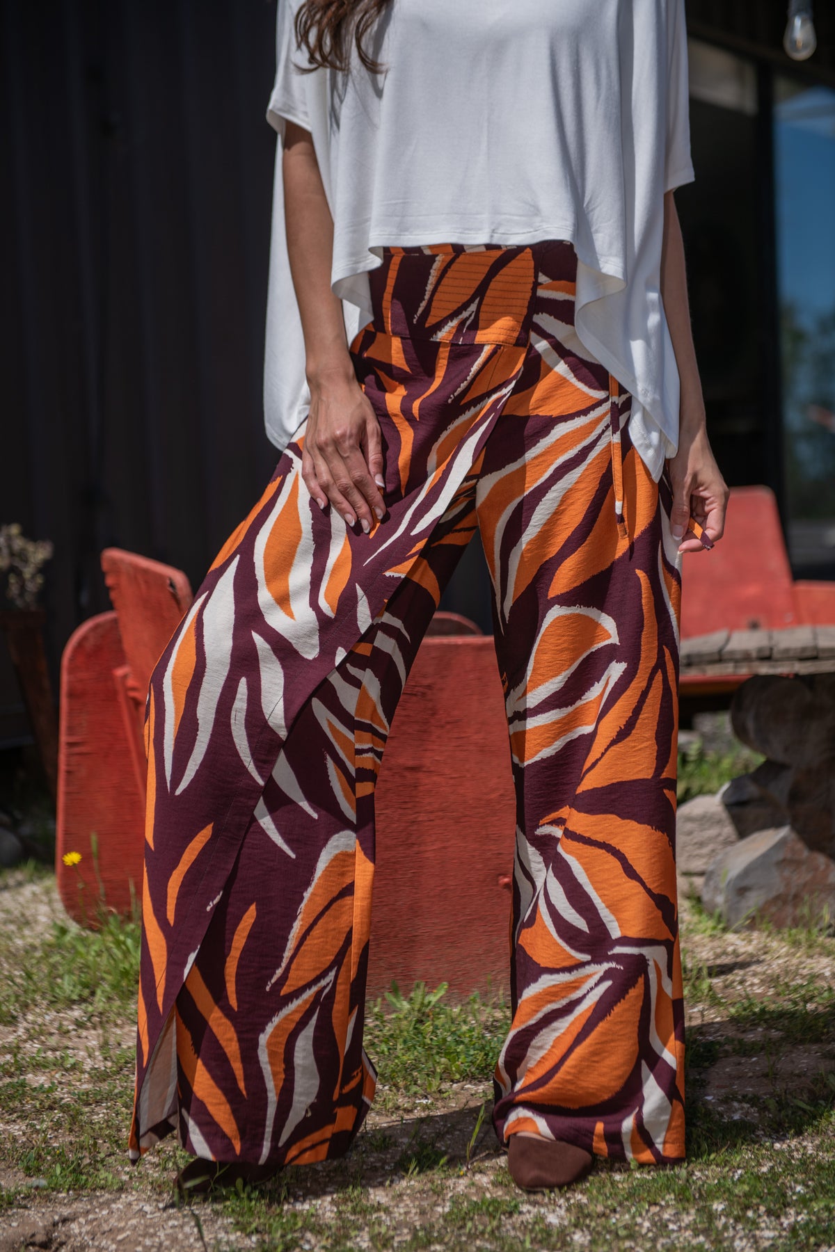 PANTALÓN DOMINGA ESTAMPADO NARANJO
