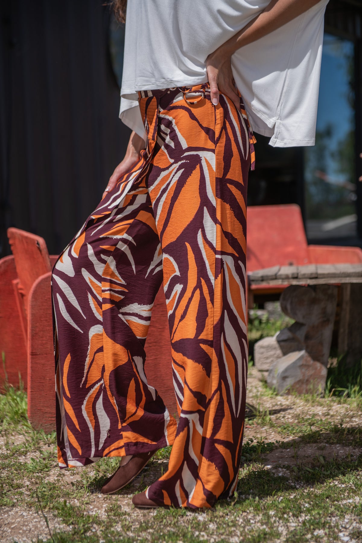 PANTALÓN DOMINGA ESTAMPADO NARANJO