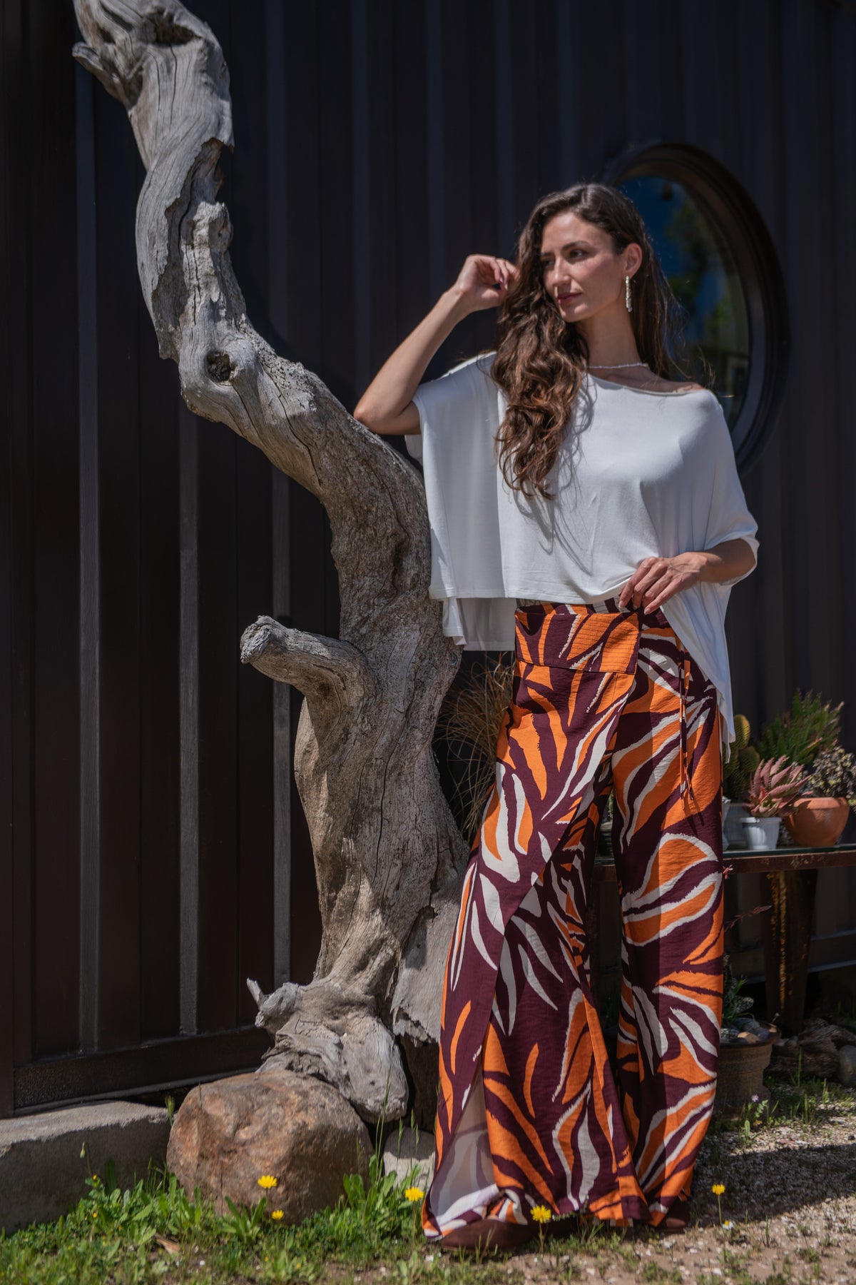 PANTALÓN DOMINGA ESTAMPADO NARANJO