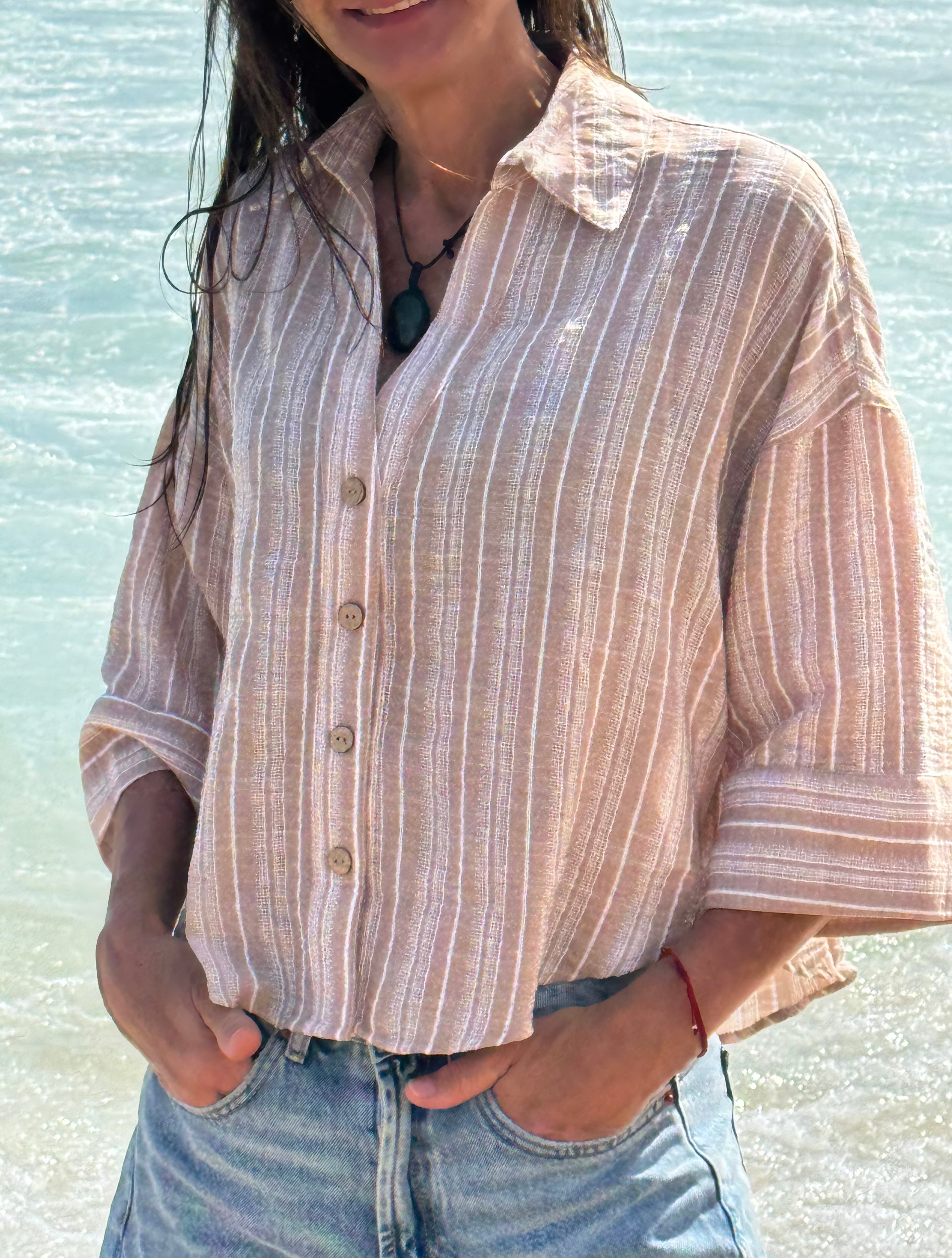 BLUSA SARA RAYADA BEIGE