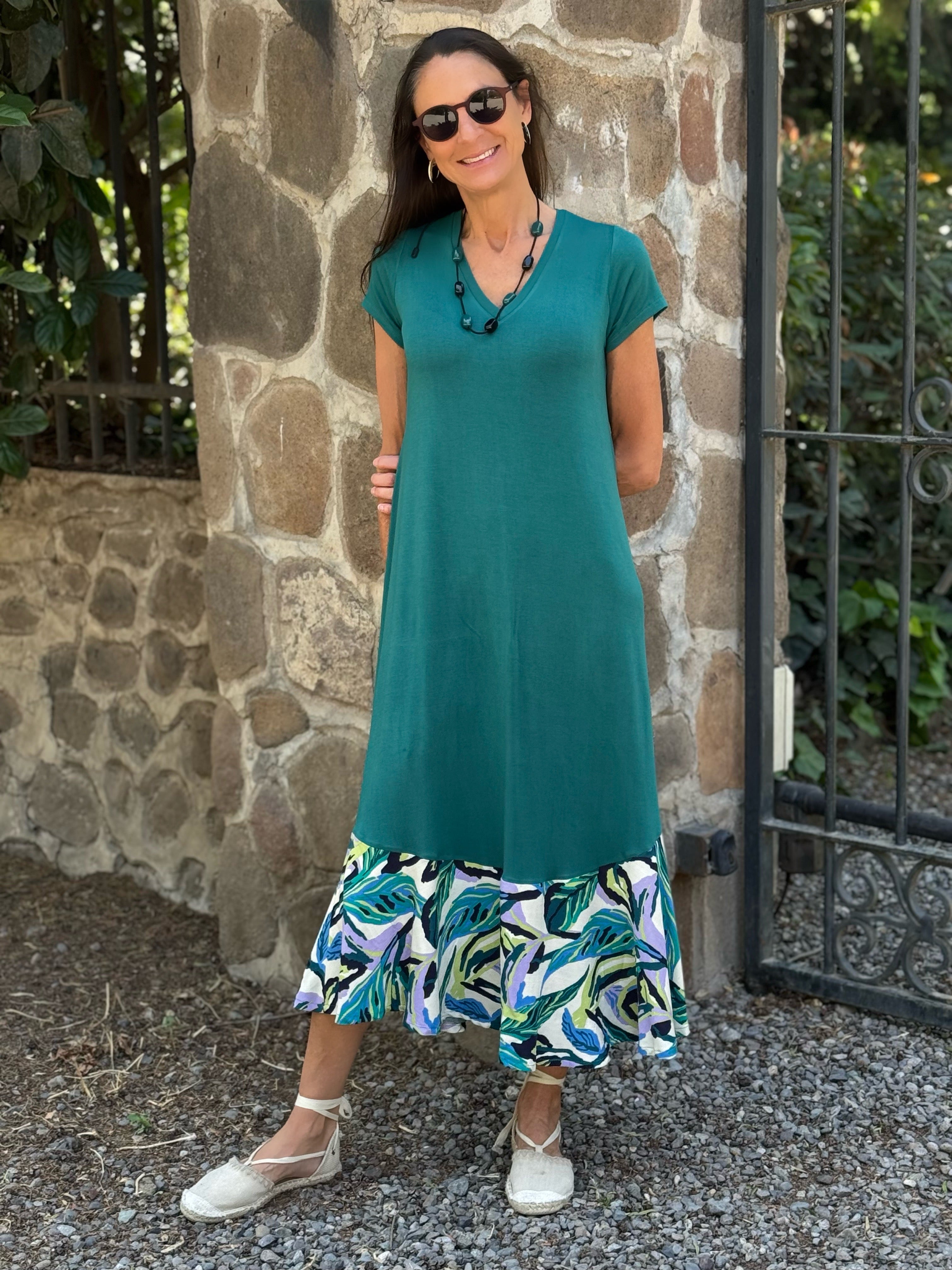 VESTIDO LUISA BICOLOR PETRÓLEO