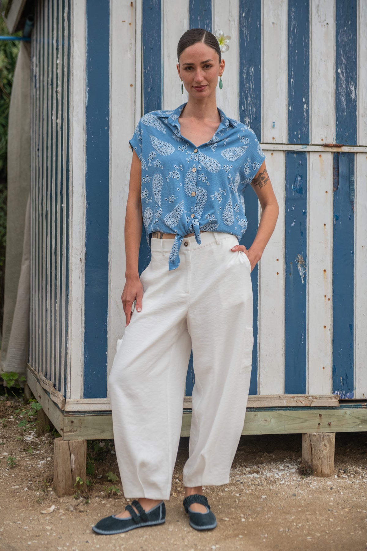 BLUSA NUDO PRIMAVERA CELESTE
