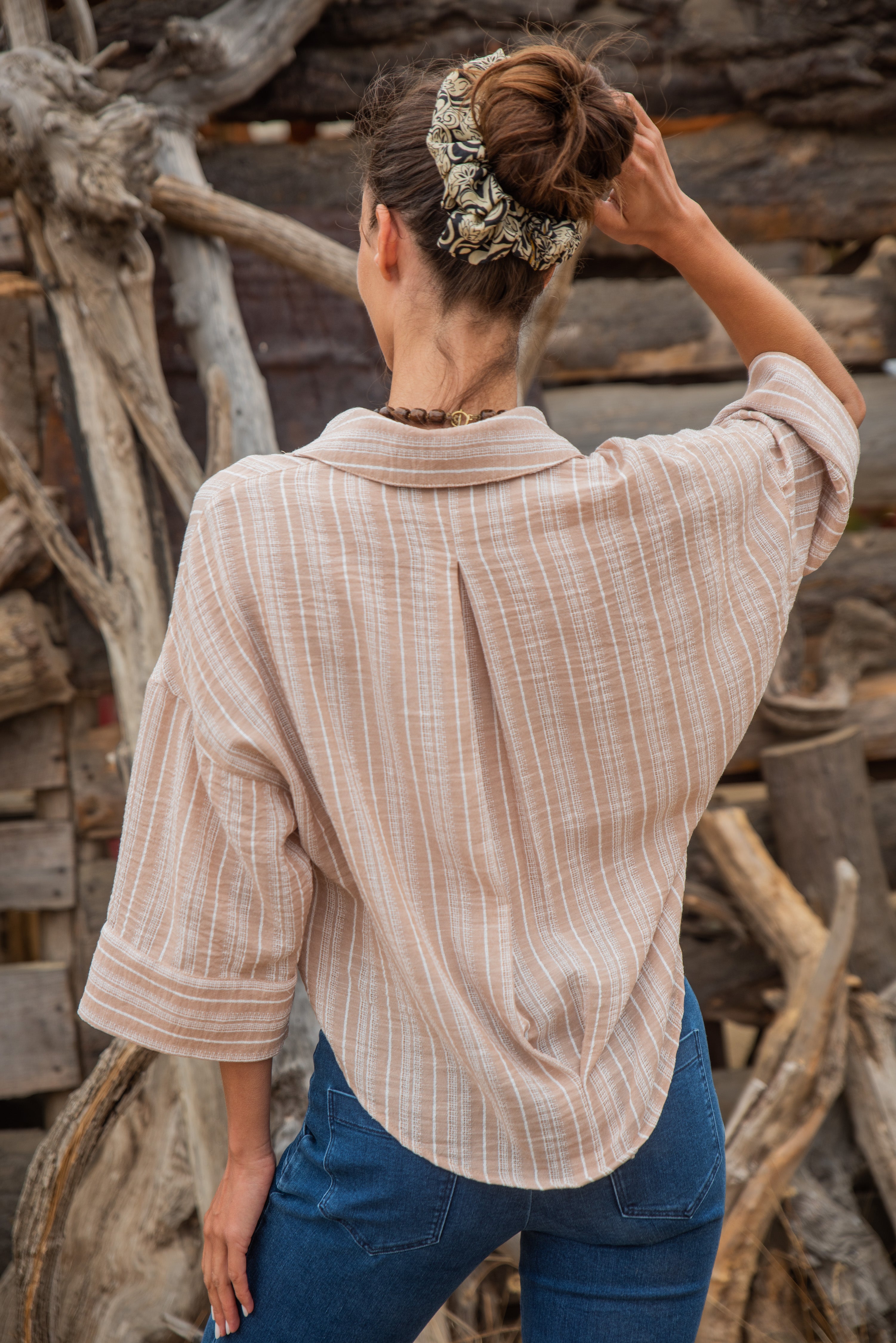 BLUSA SARA RAYADA BEIGE
