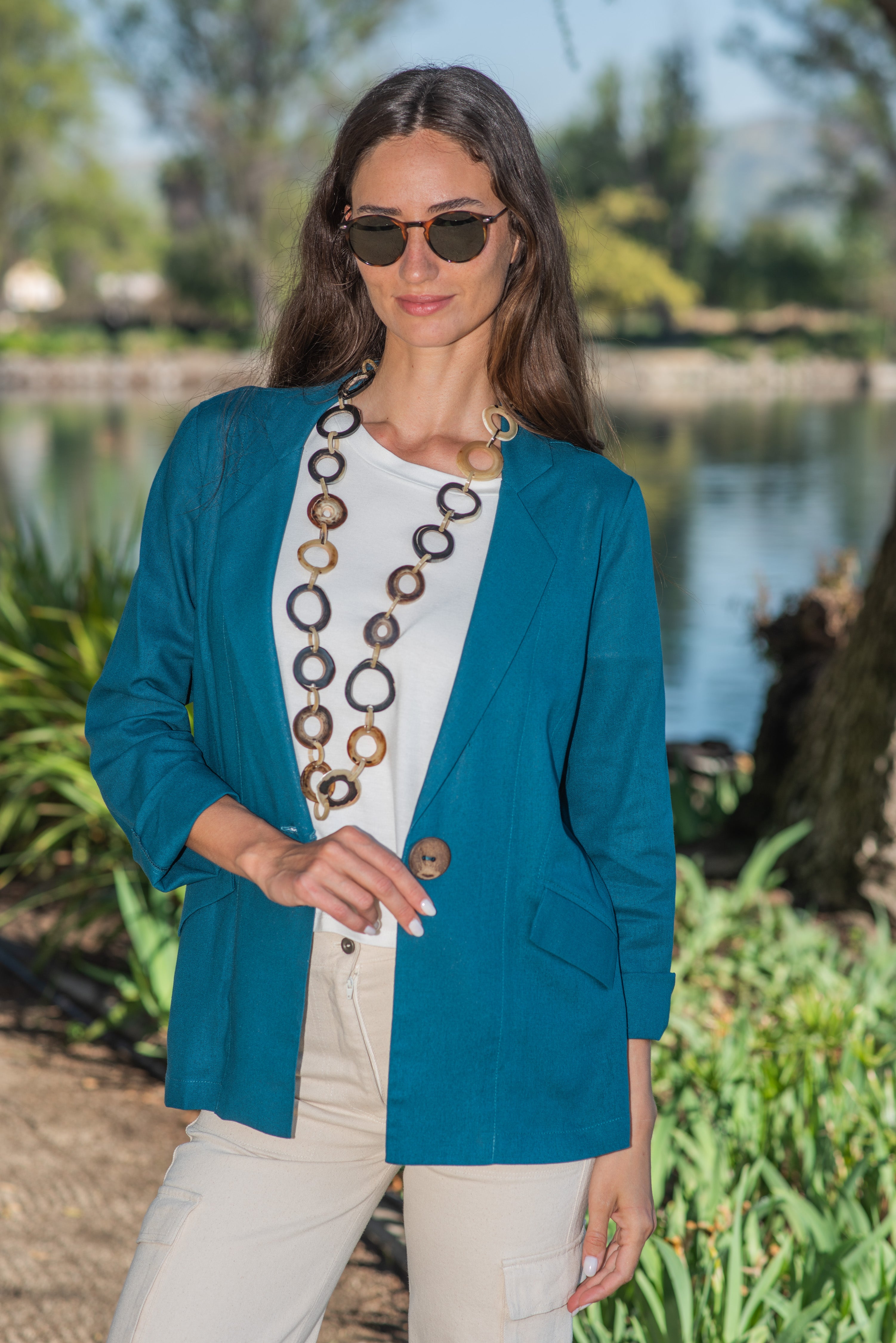 BLAZER LINO 1 BOTÓN PETRÓLEO