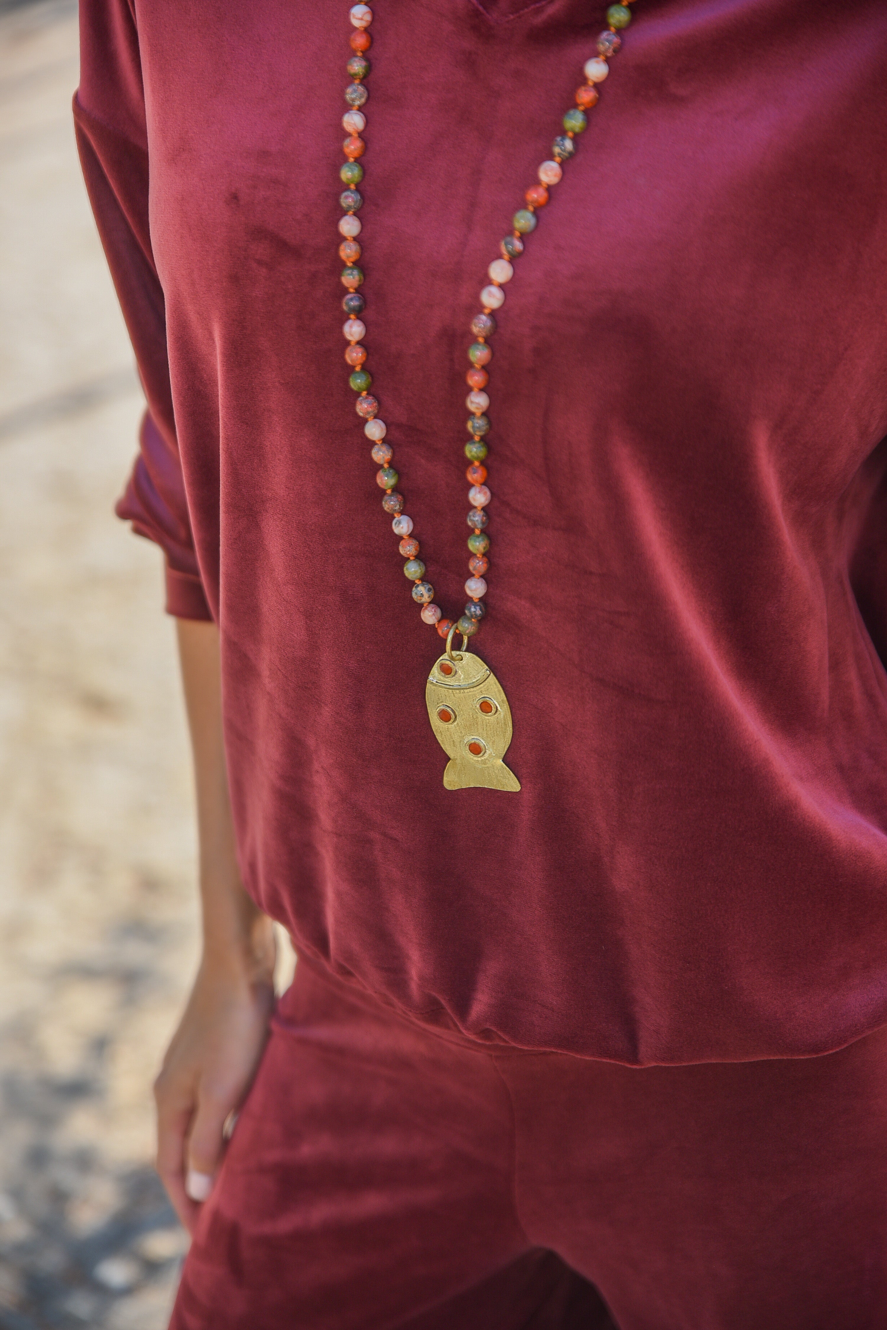 COLLAR PIEDRAS AGATA COLGANTE BRONCE