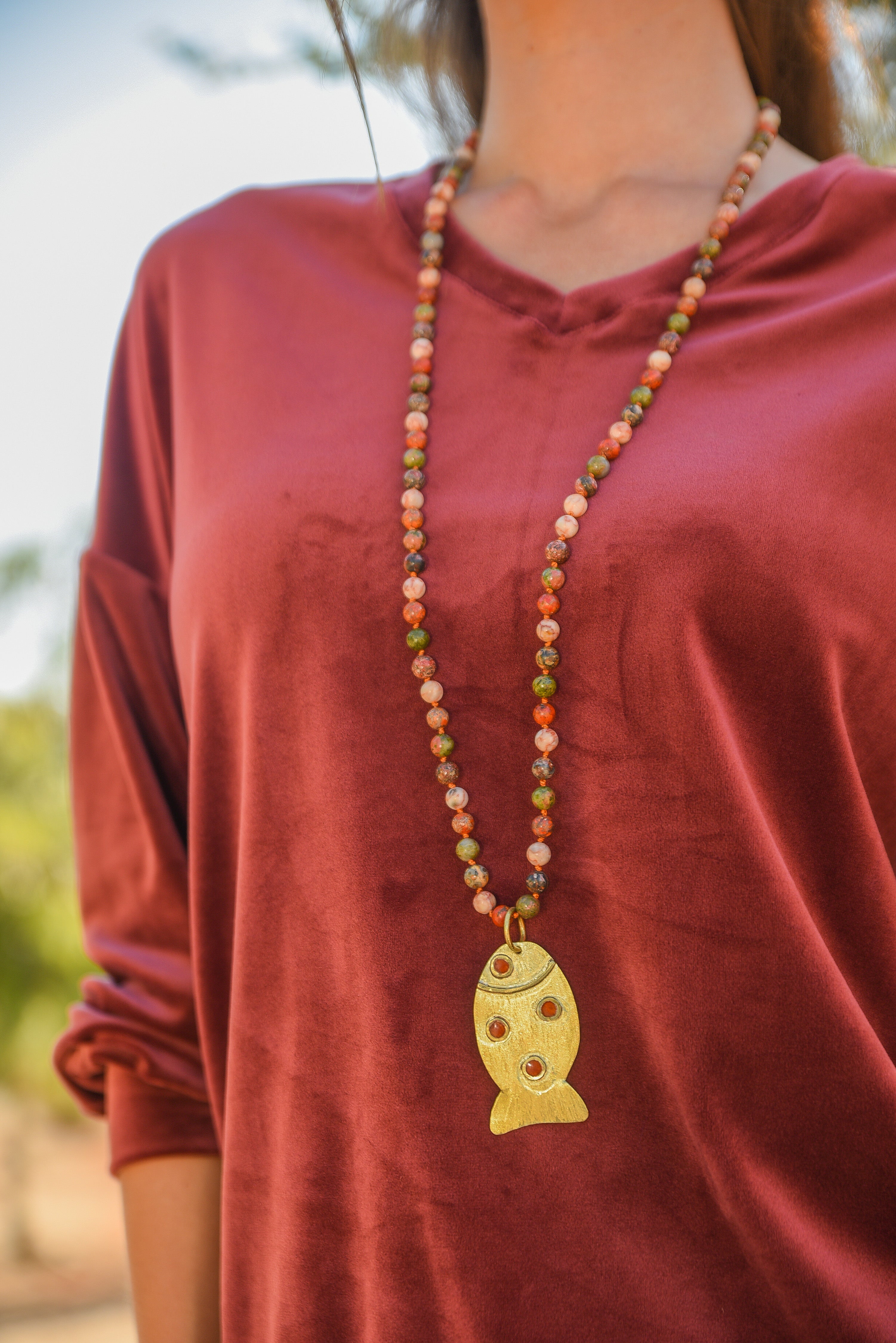COLLAR PIEDRAS AGATA COLGANTE BRONCE
