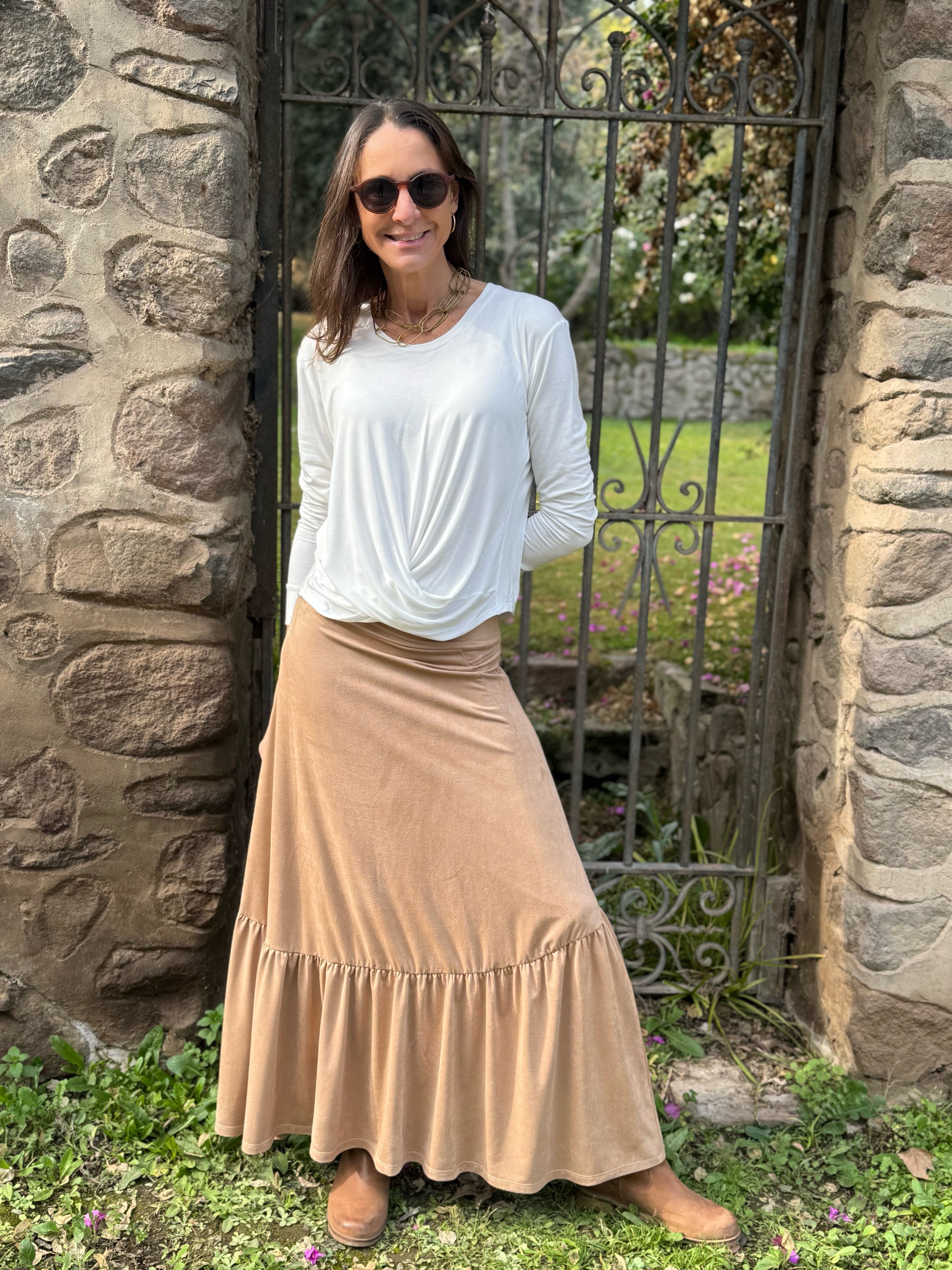 POLLERA GAMUZA BEIGE