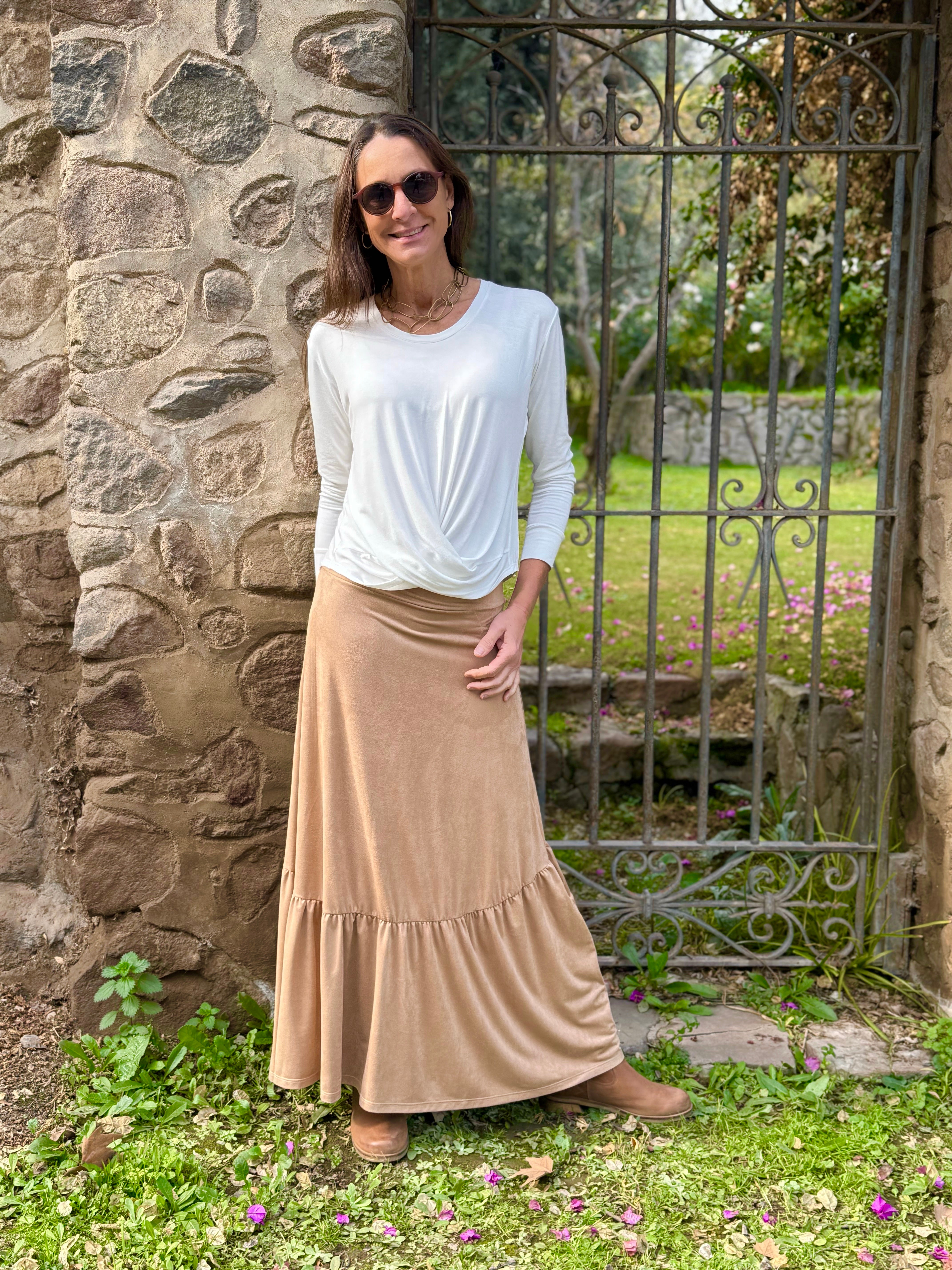 POLLERA GAMUZA BEIGE