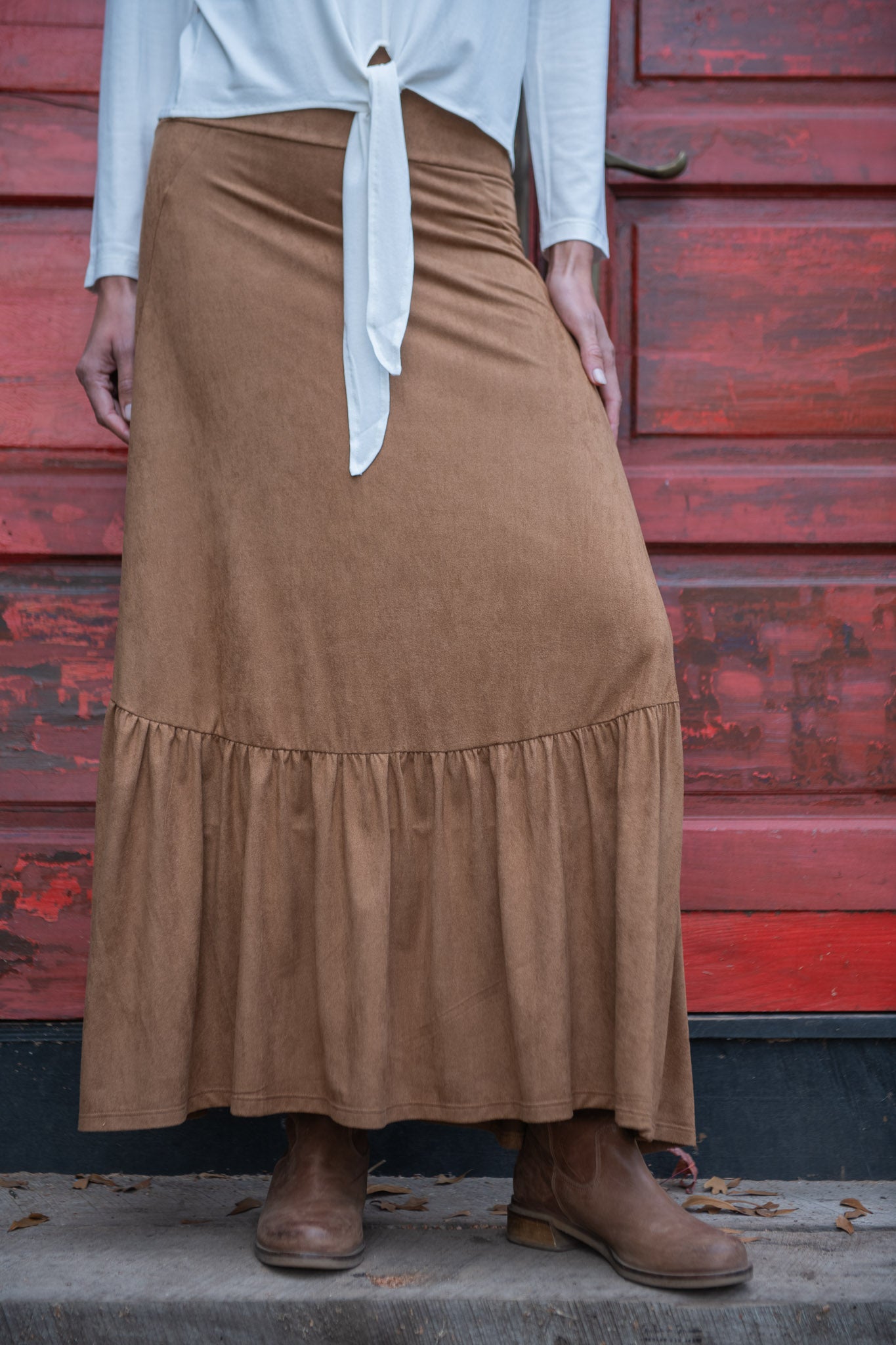 POLLERA GAMUZA CAMEL