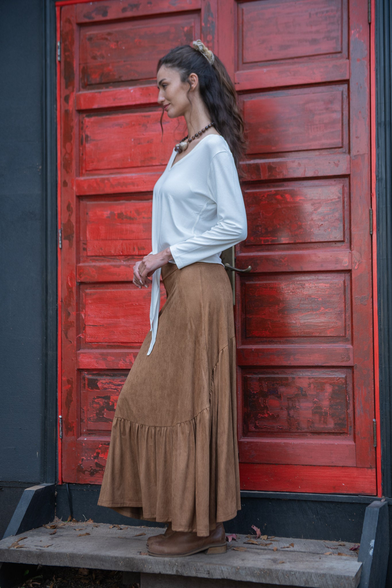 POLLERA GAMUZA CAMEL