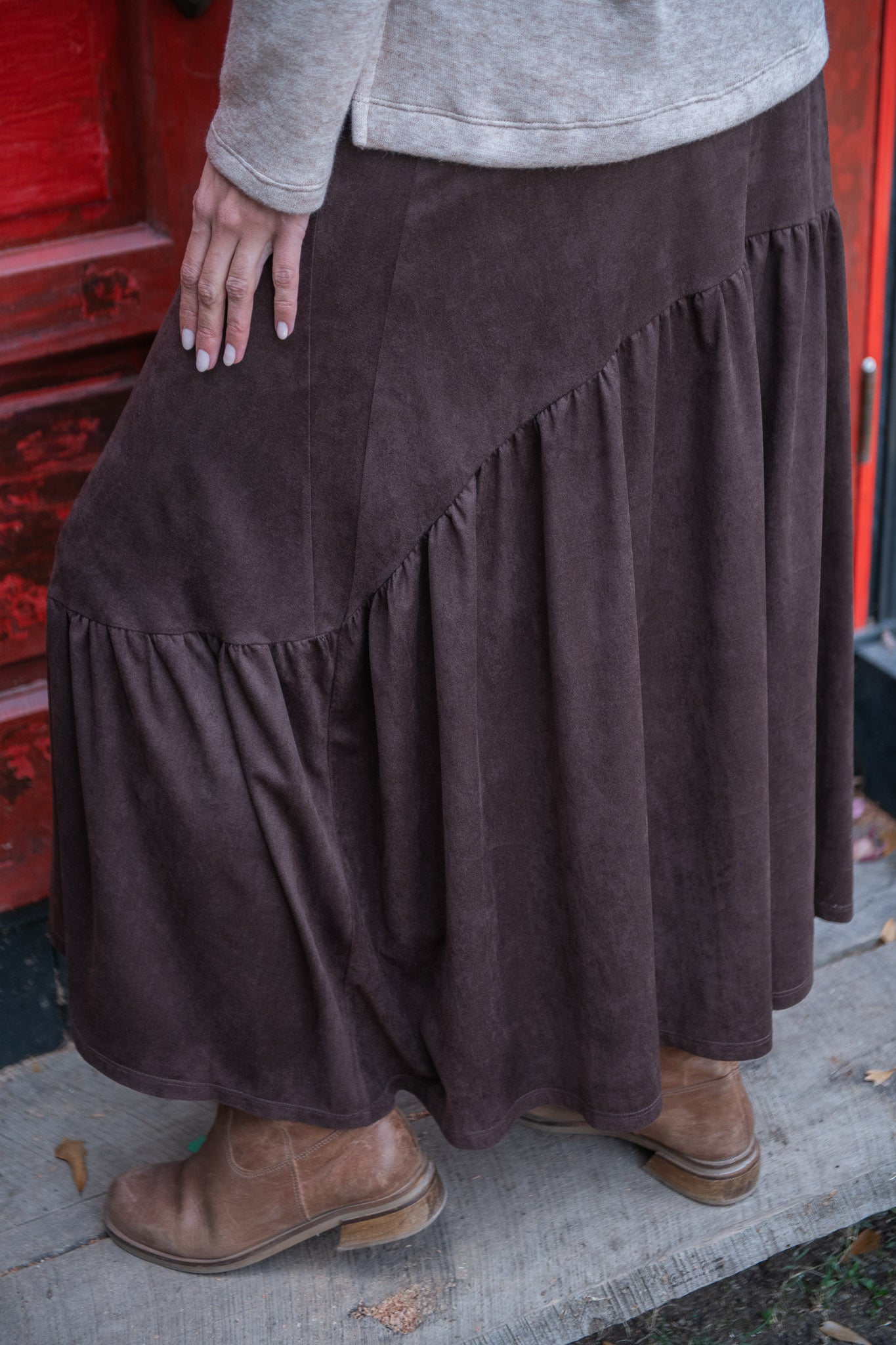 POLLERA GAMUZA CAFÉ