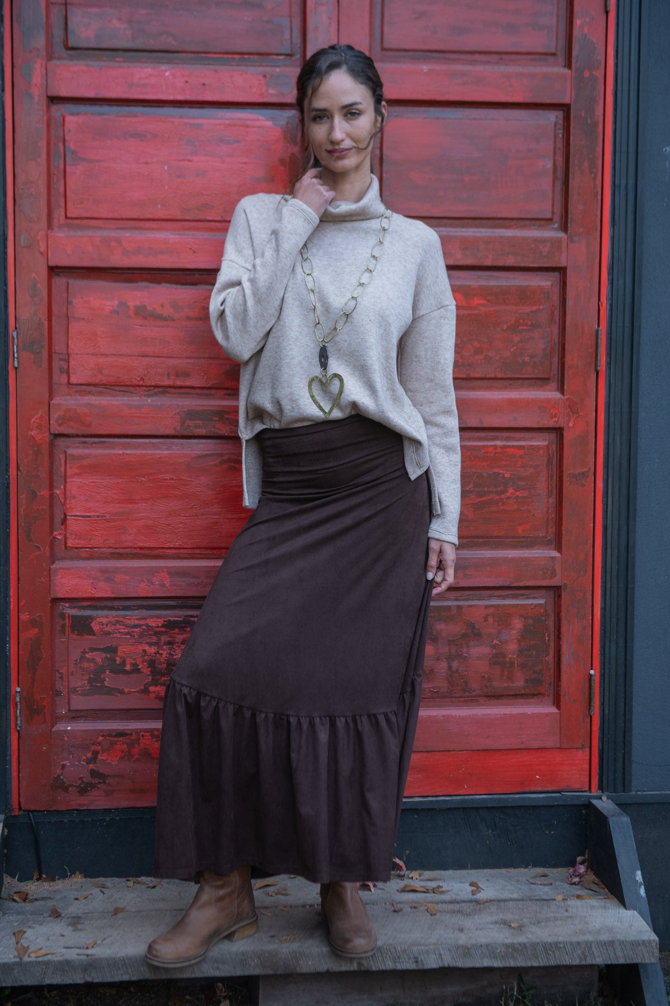 POLLERA GAMUZA CAFÉ