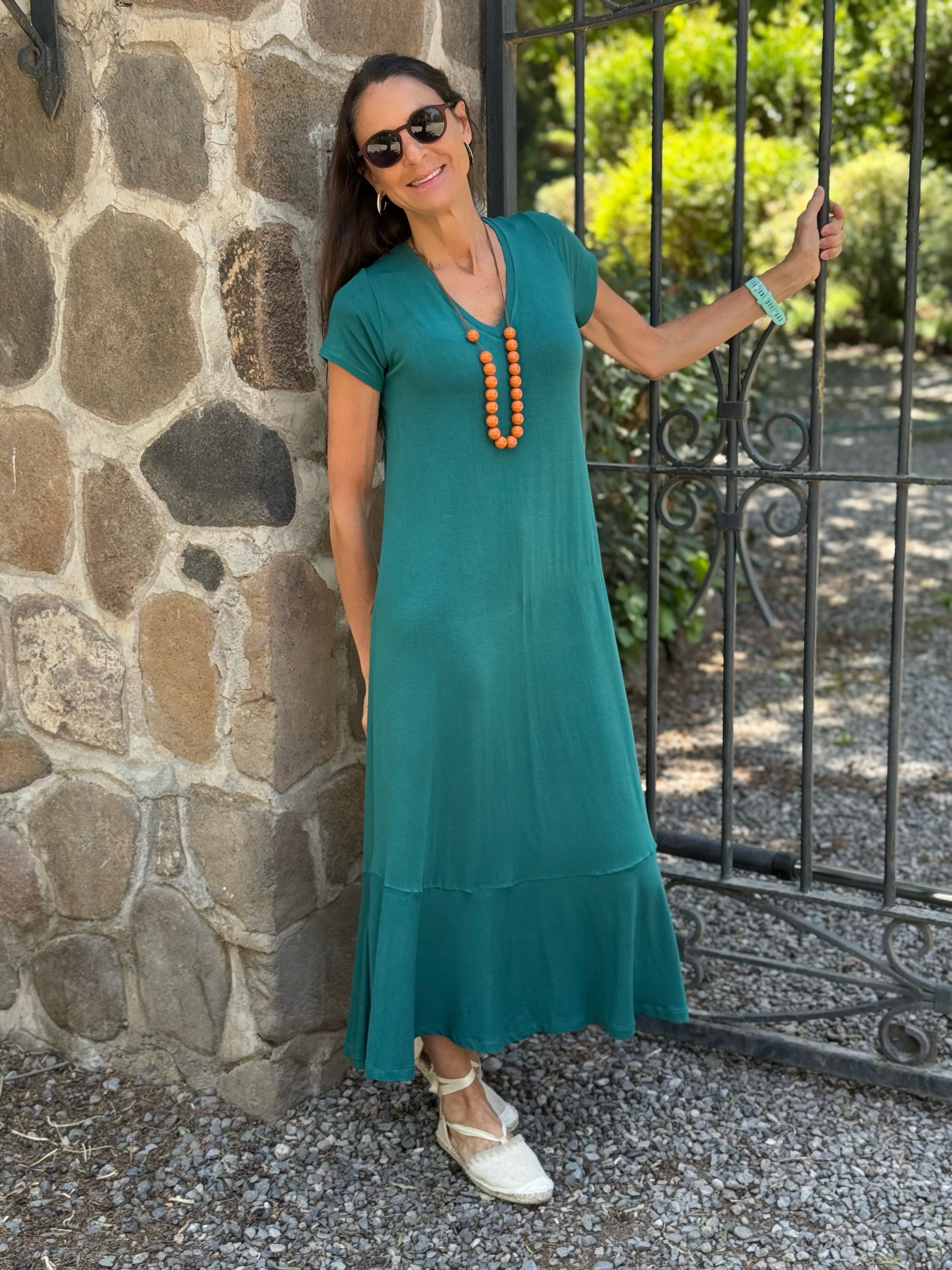 VESTIDO LUISA MANGA CORTA PETRÓLEO