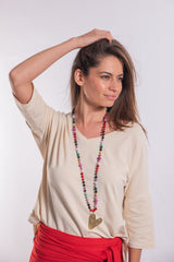 COLLAR PIEDRA AGATA CORAZON PUNTOS BRONCE