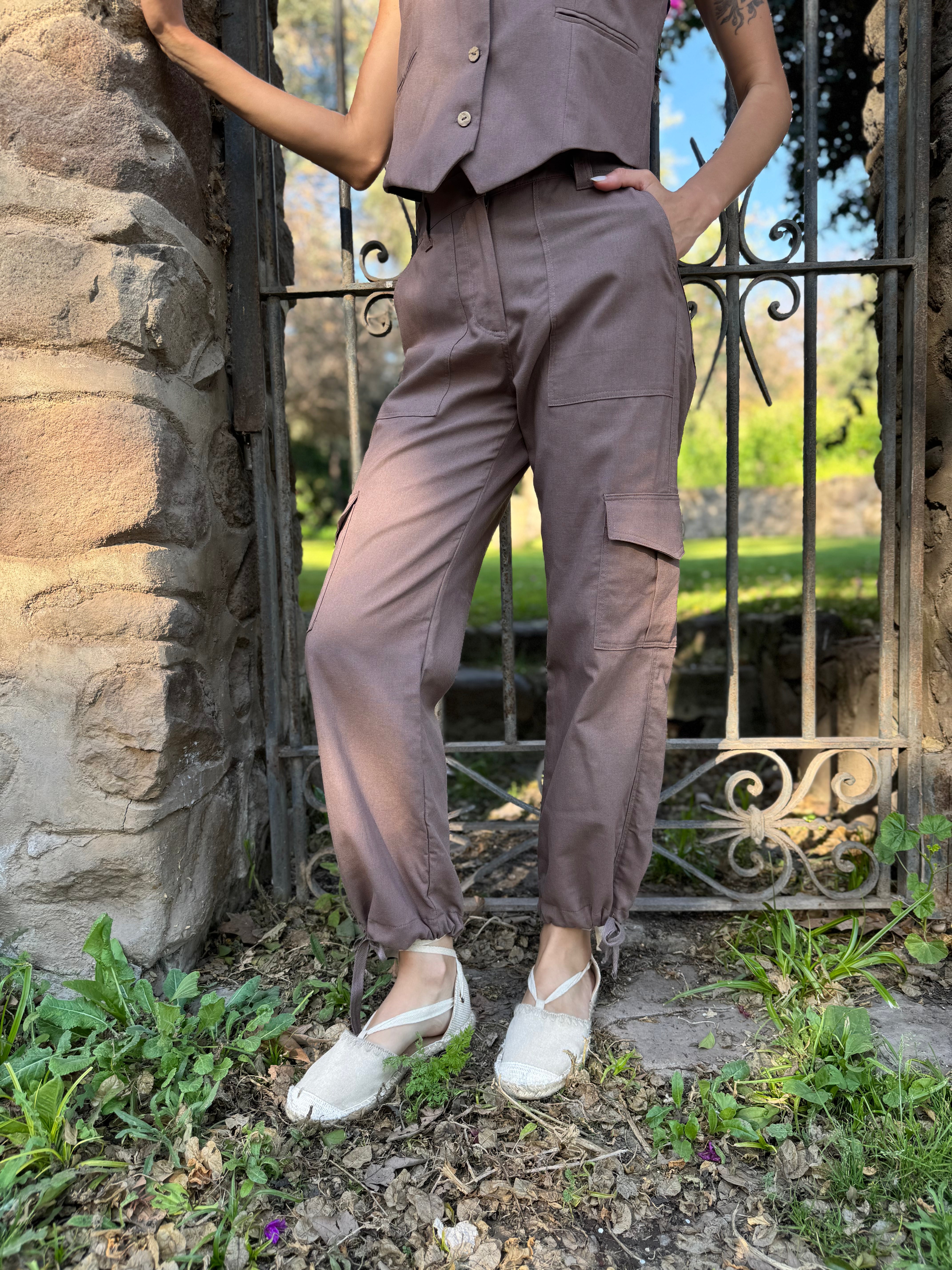 PANTALÓN LINO CARGO HÁBANO