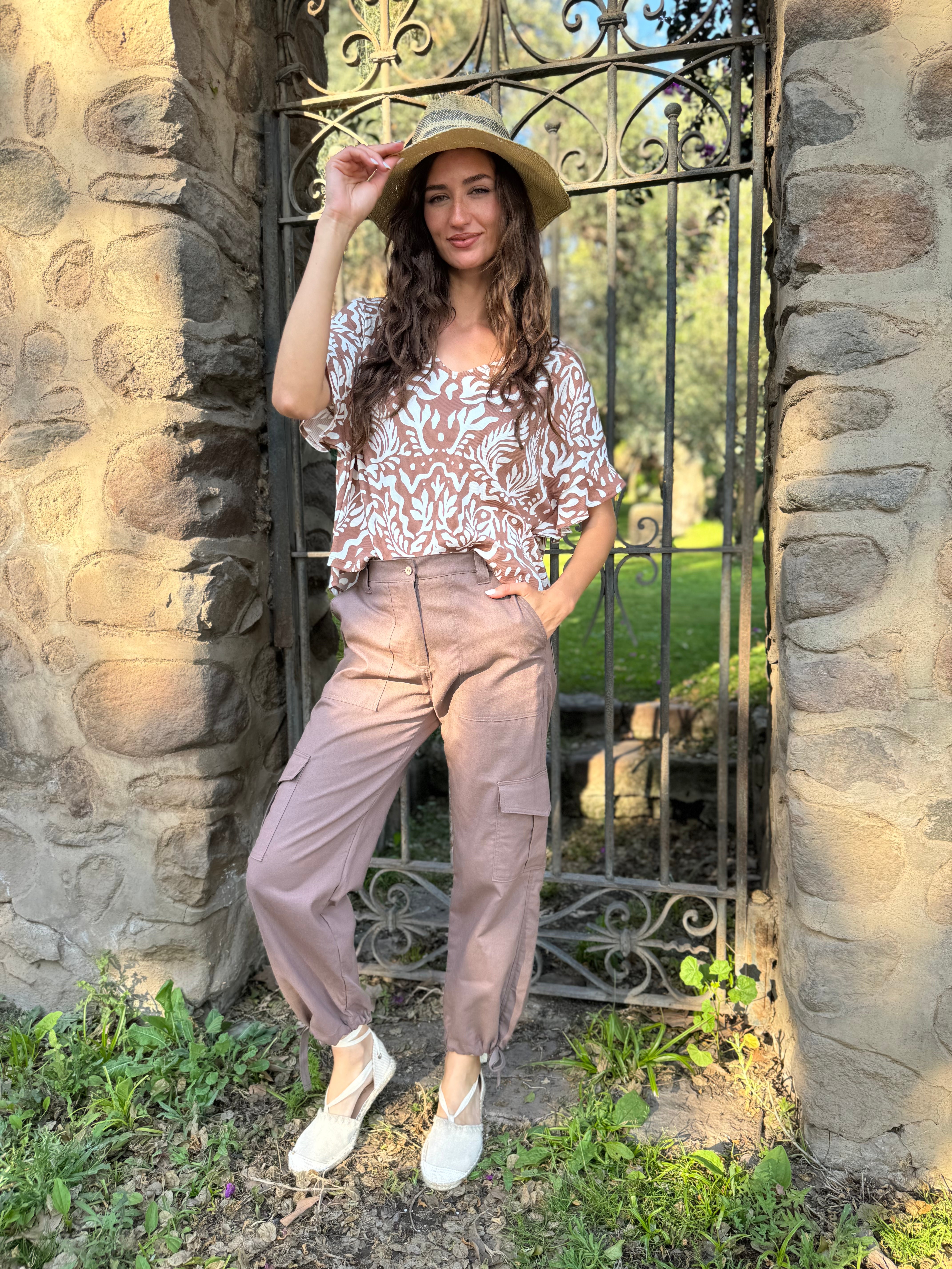 PANTALÓN LINO CARGO HÁBANO