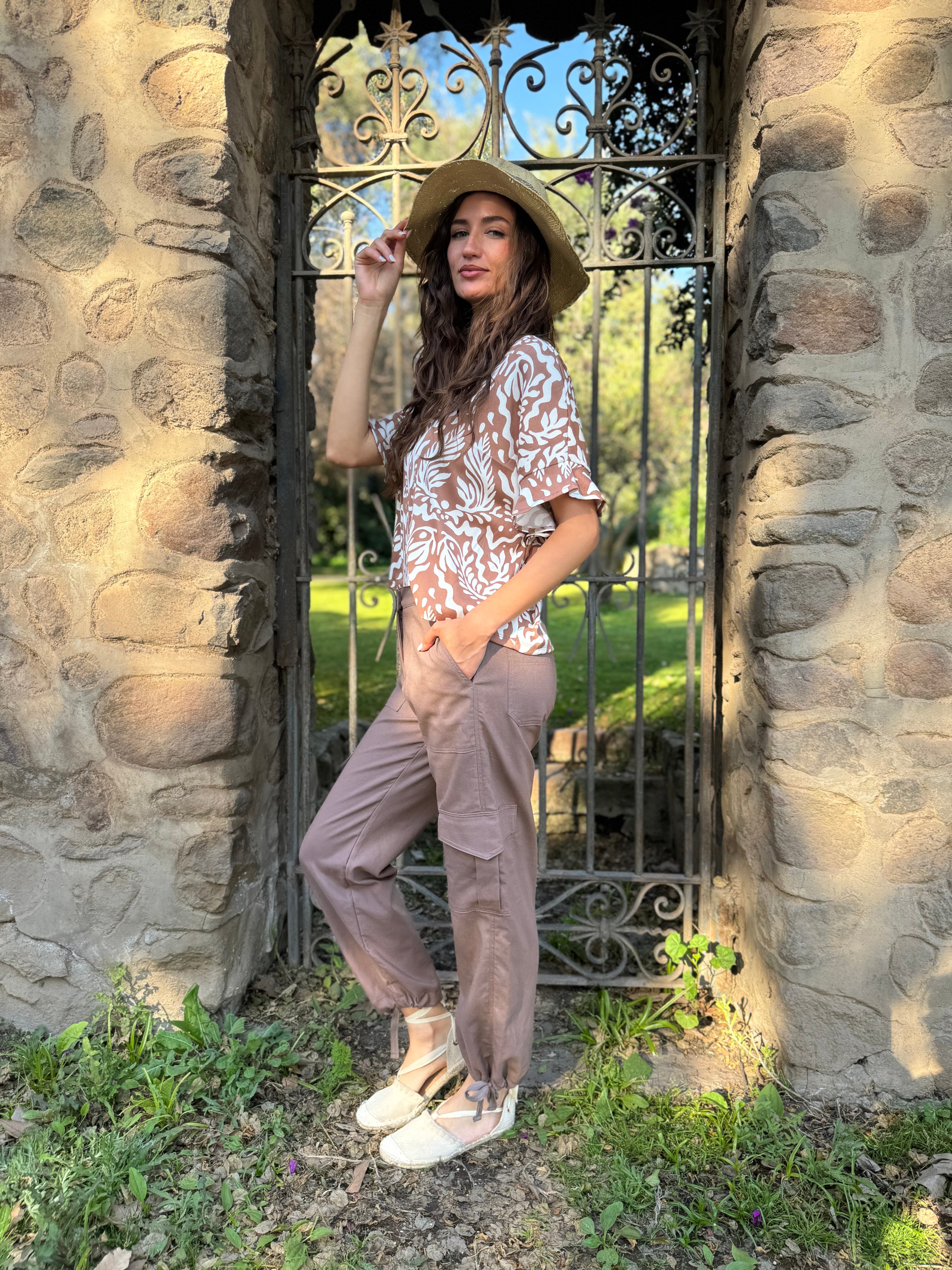 PANTALÓN LINO CARGO HÁBANO